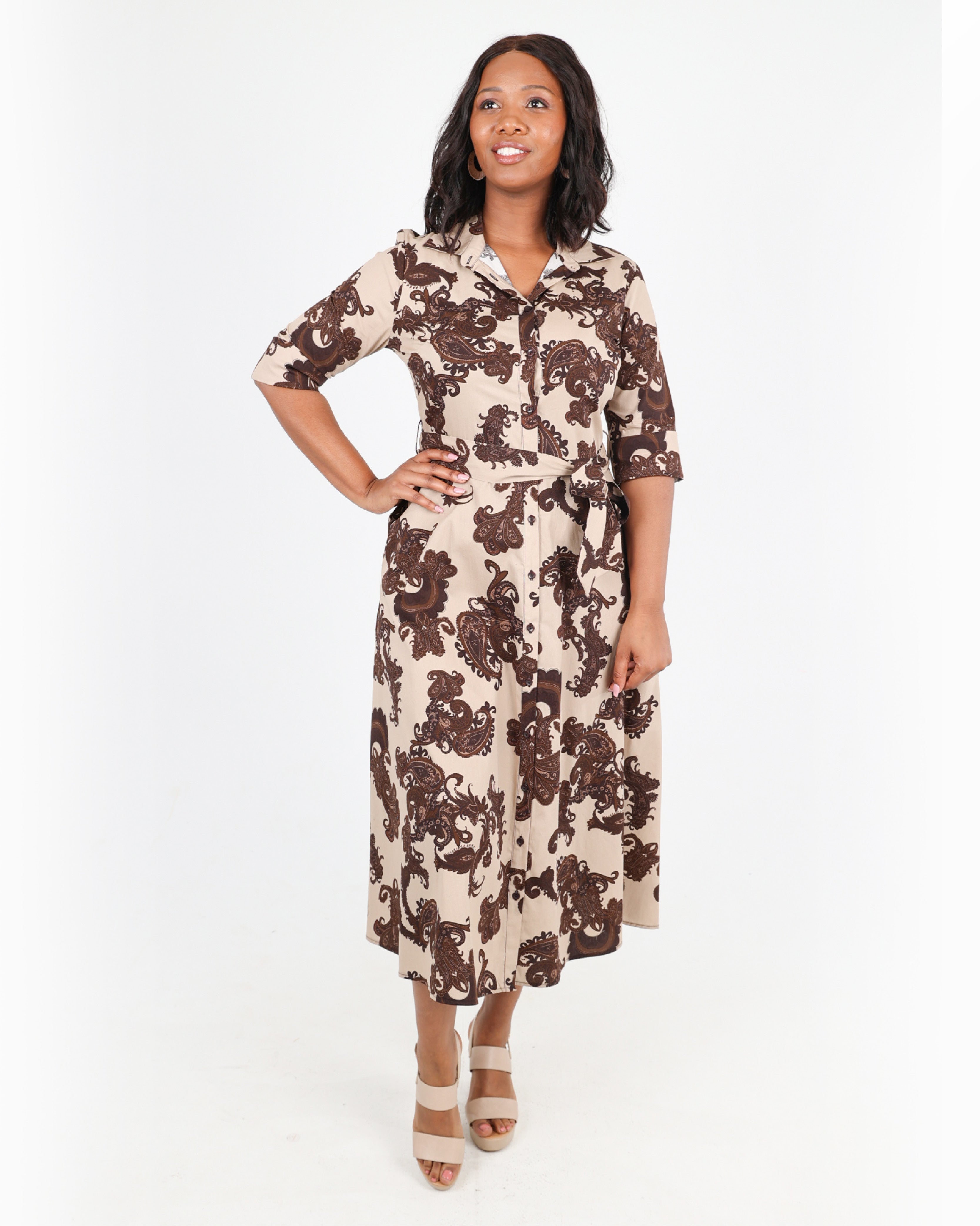 Paisley Print Short Sleeve Midi Dress
