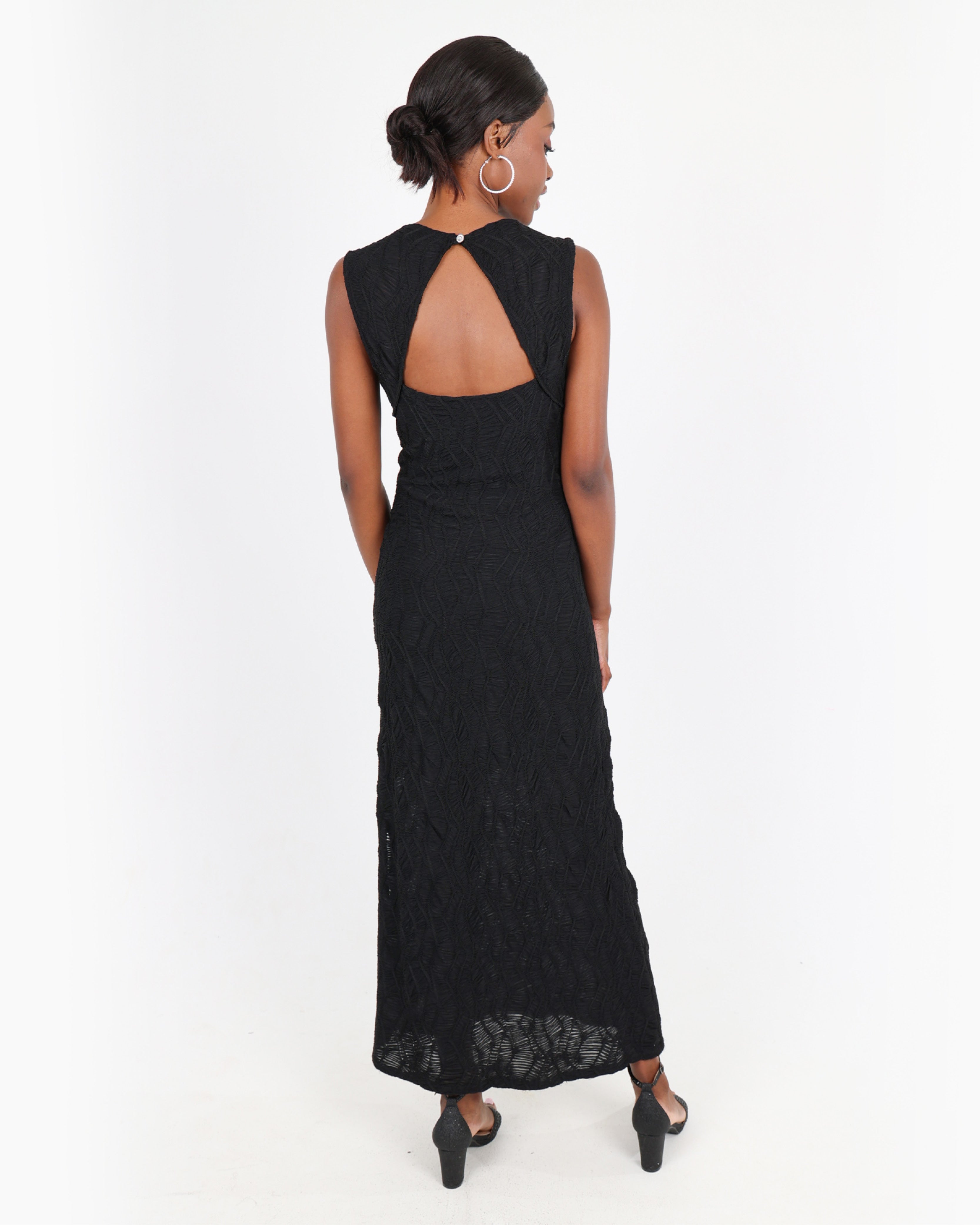 Black Open Back Fitted Lace Dress