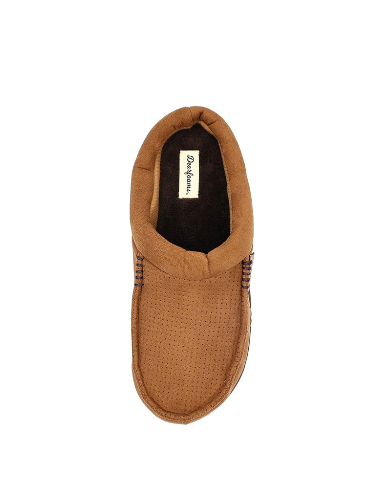 Perforated Tan Mock Suede Slip-On Moccasins