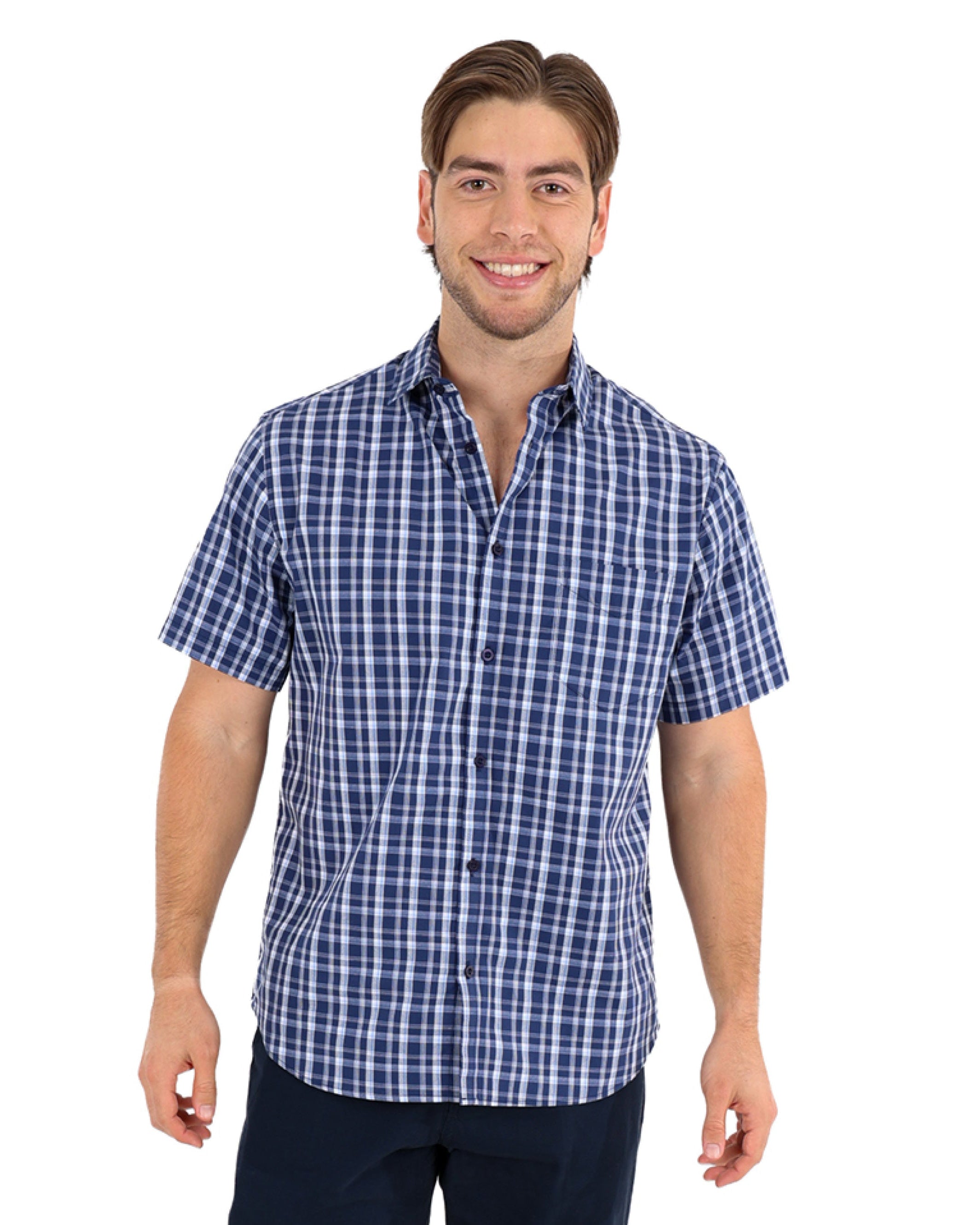 Short Sleeve Navy & White Check Shirt