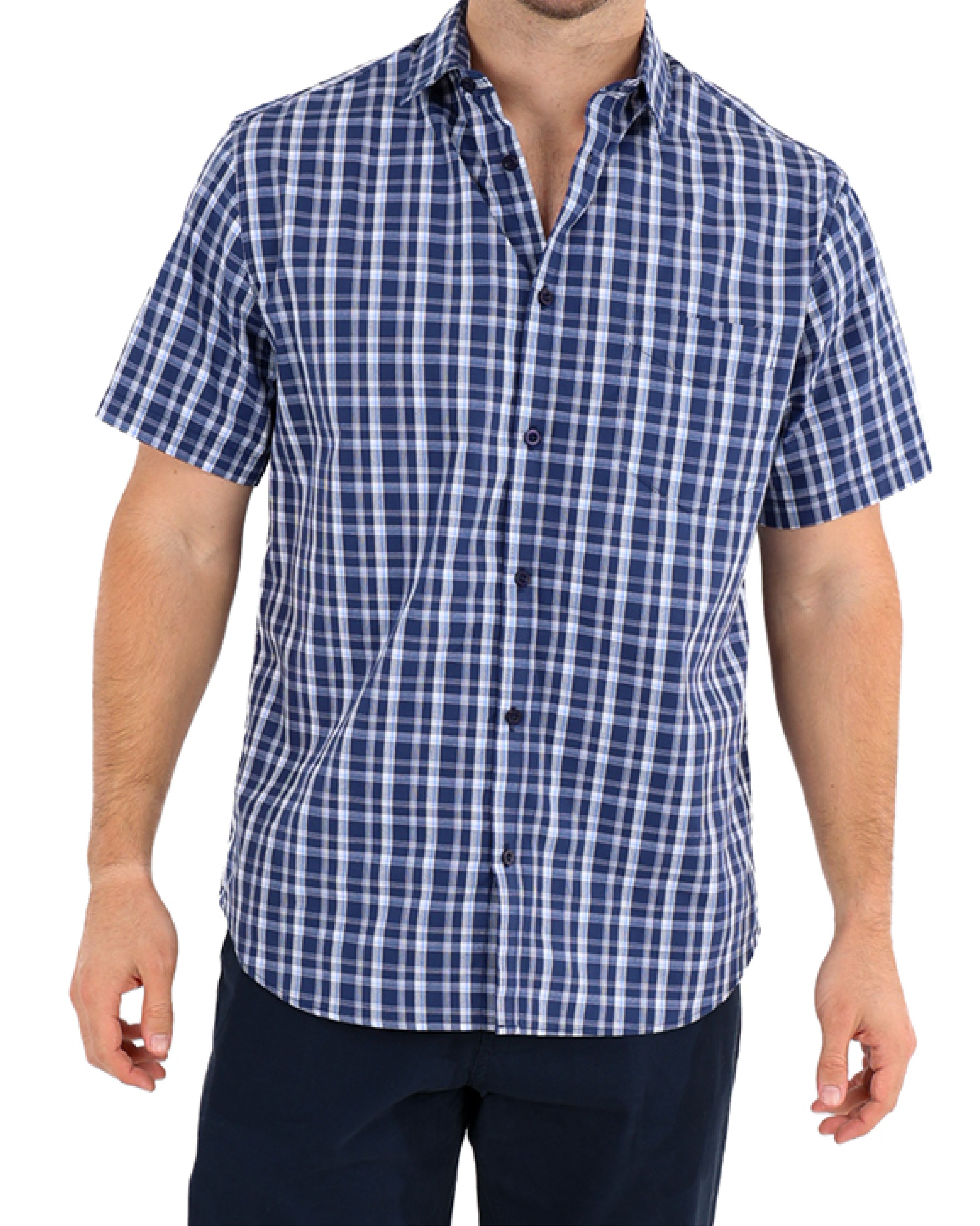 Short Sleeve Navy & White Check Shirt
