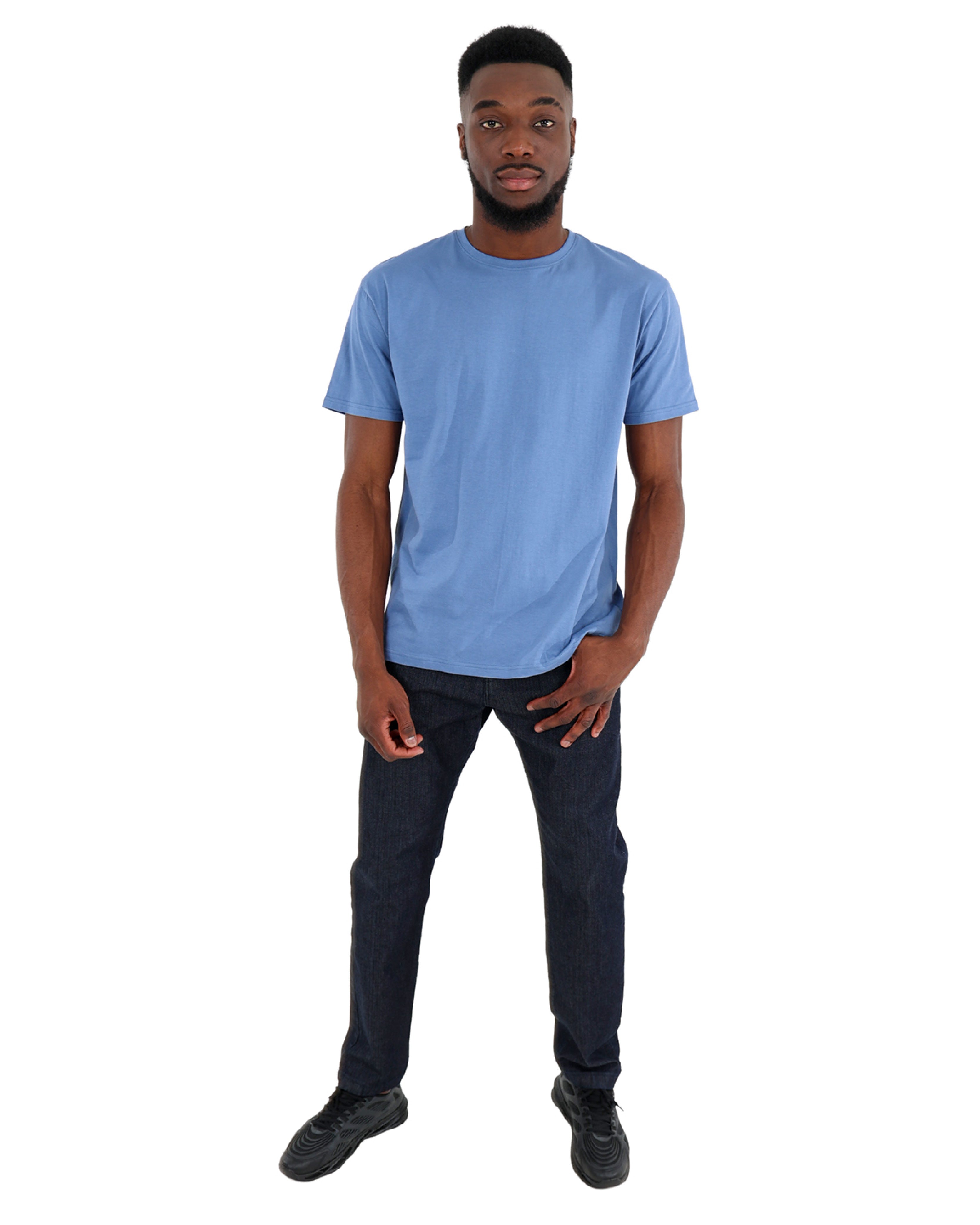 Short Sleeve Smokey Blue Cotton T-Shirt