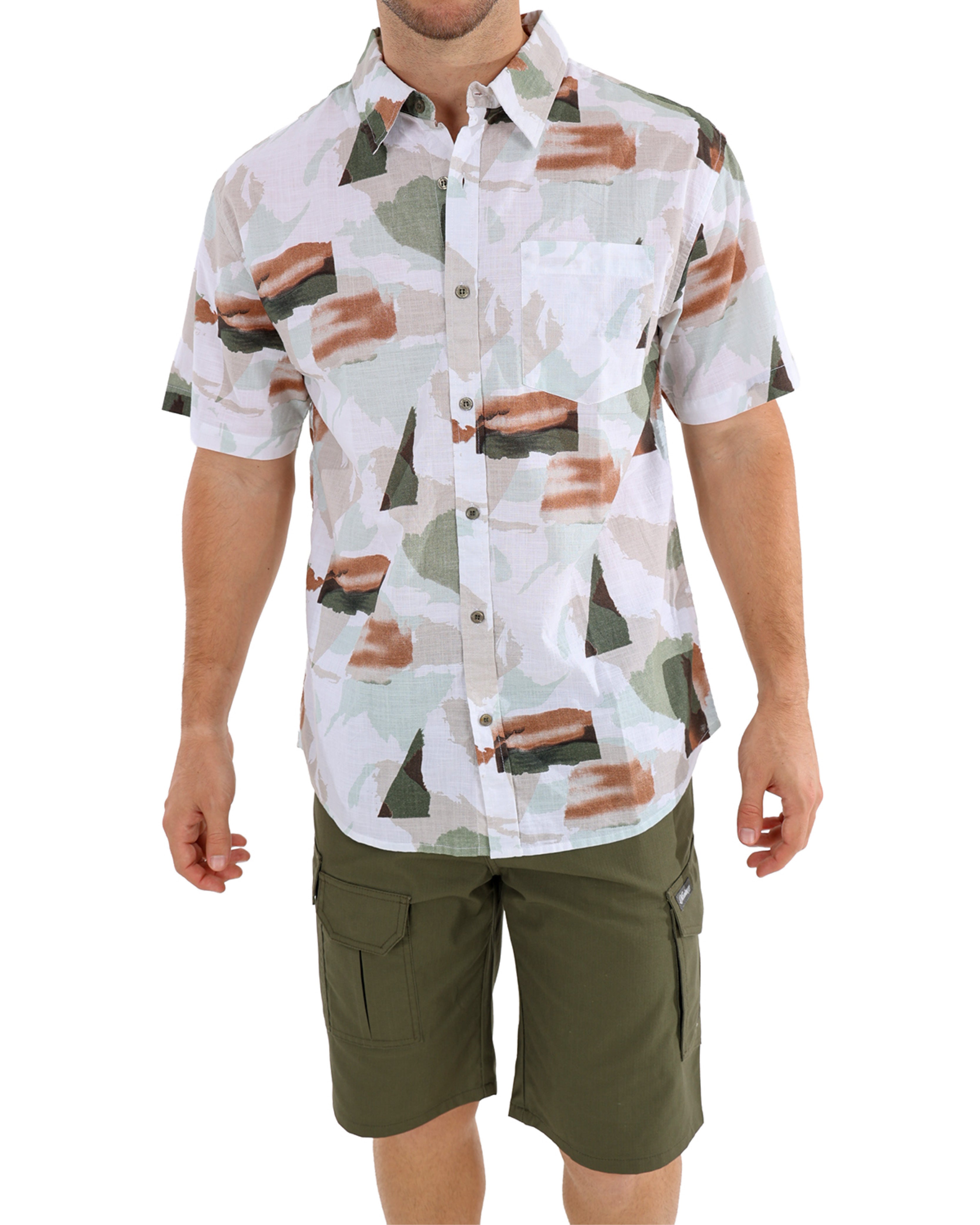 Short Sleeve Cotton Slub Green Abstract Print