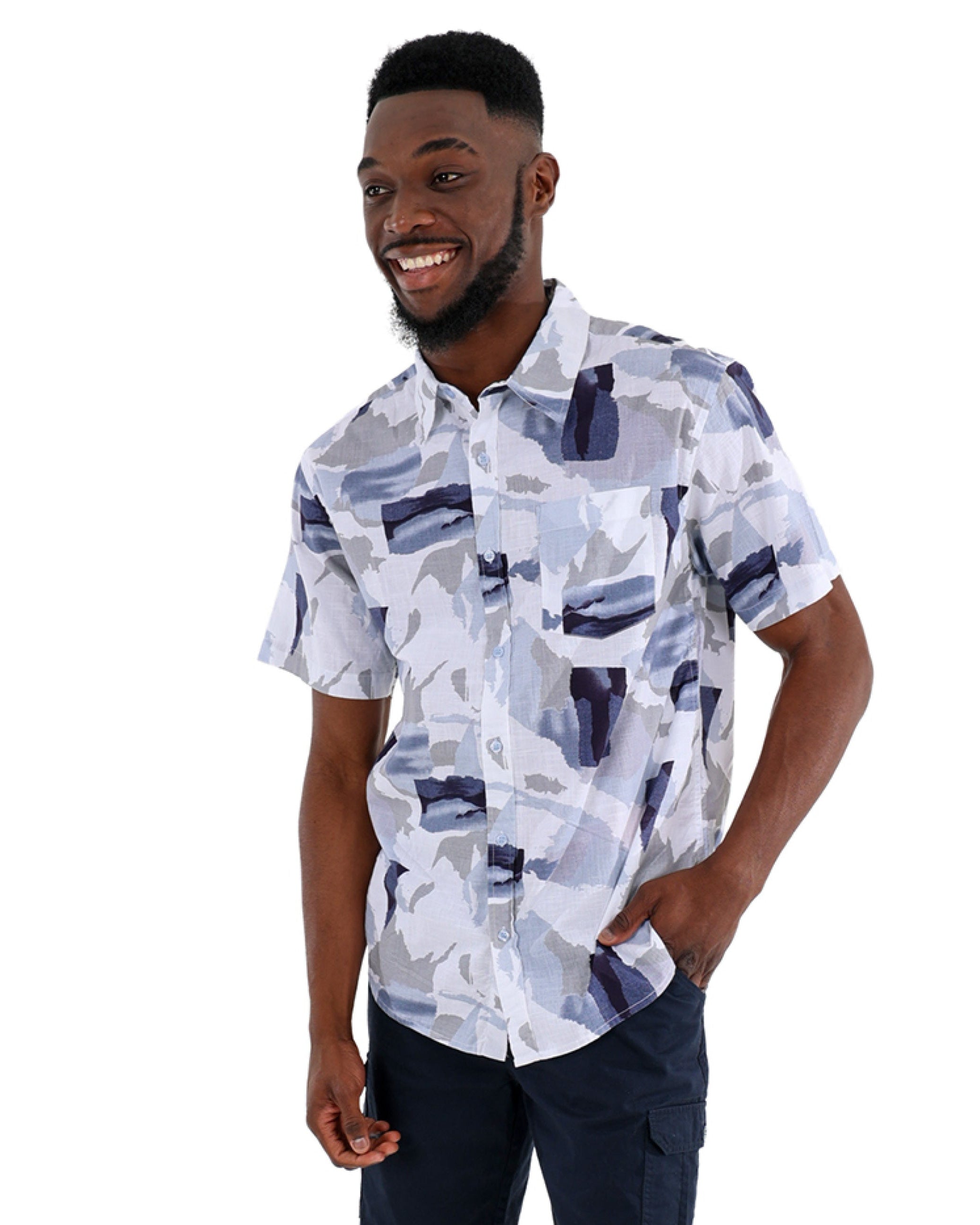Short Sleeve Cotton Slub Abstract Print