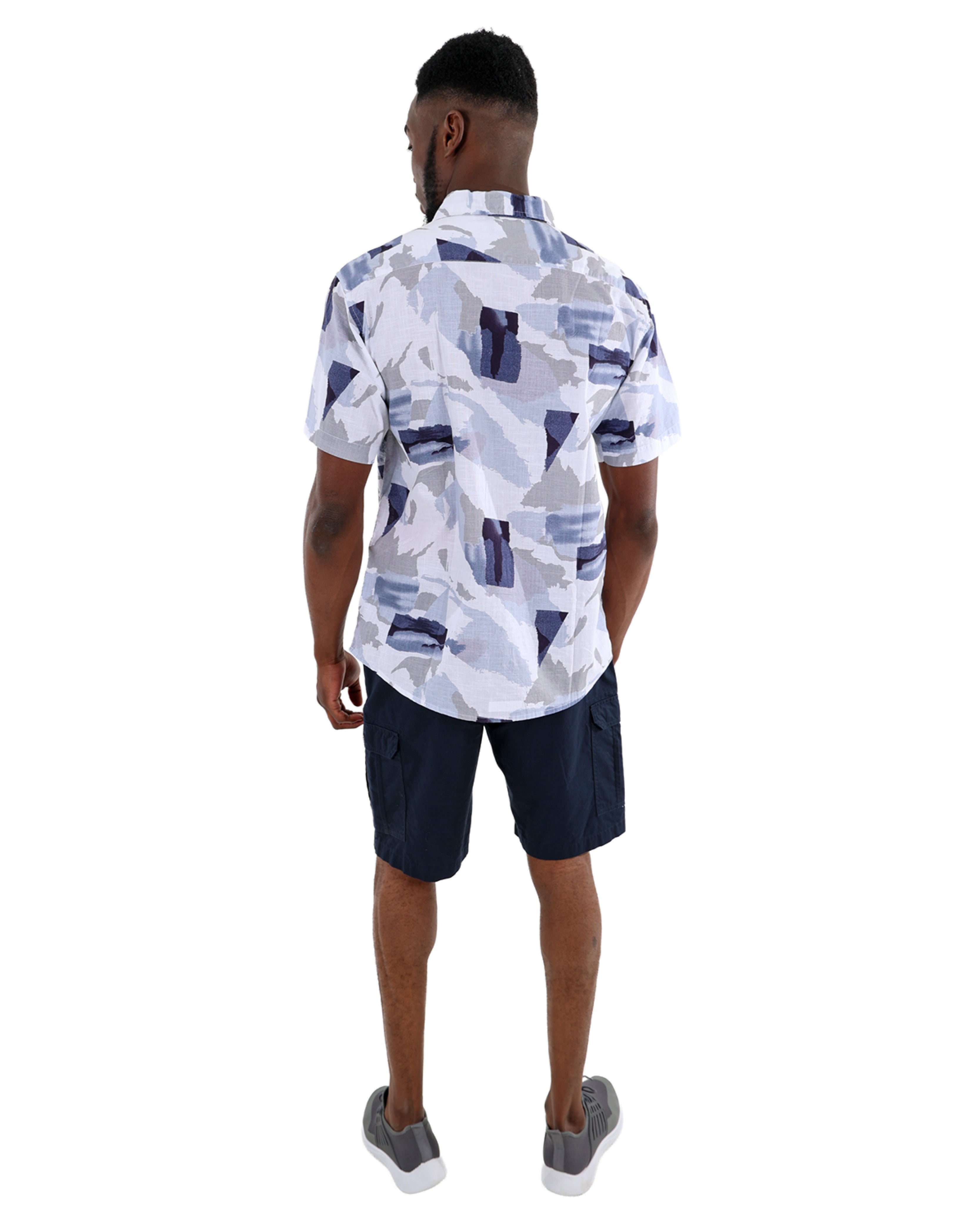Short Sleeve Cotton Slub Abstract Print