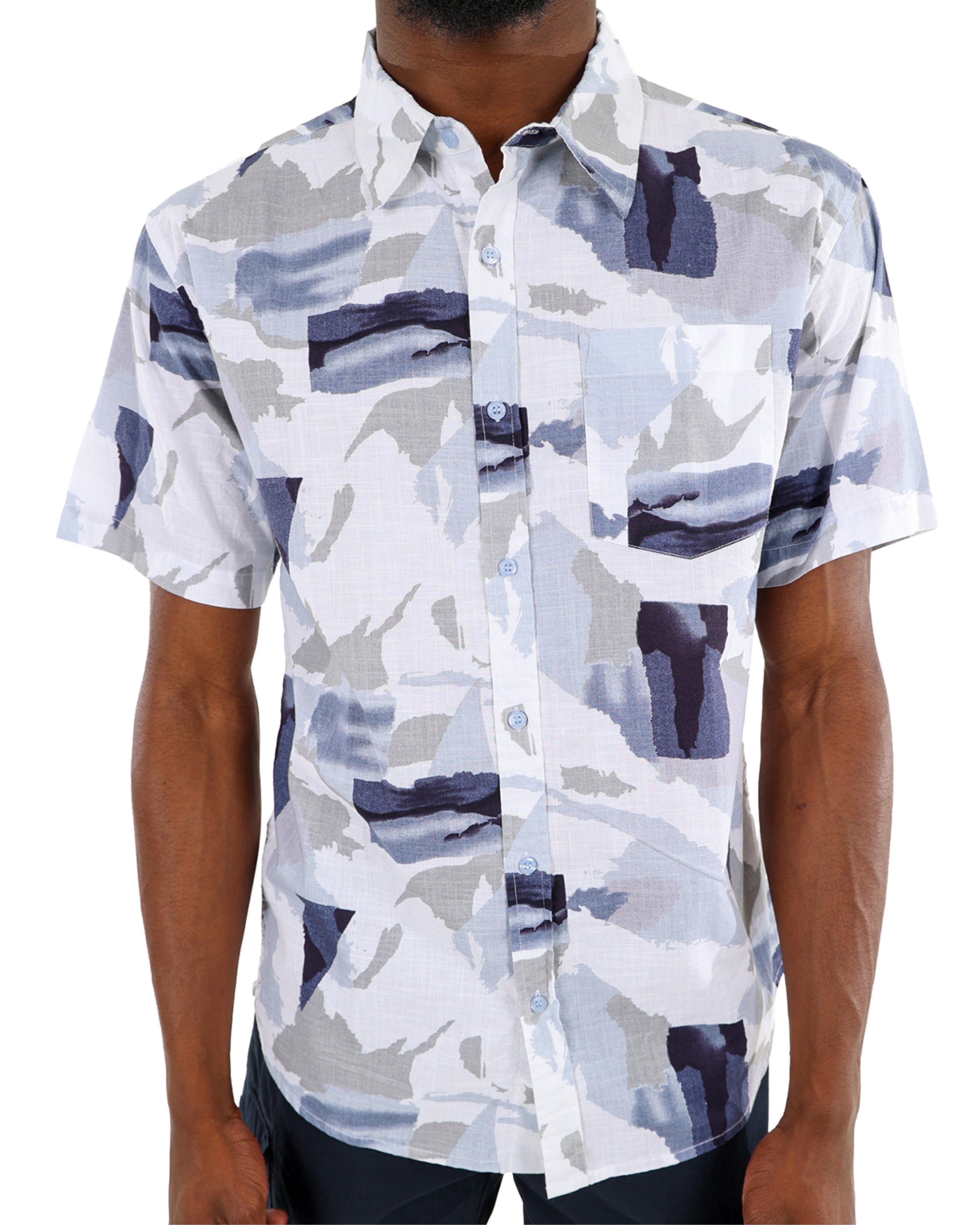 Short Sleeve Cotton Slub Abstract Print