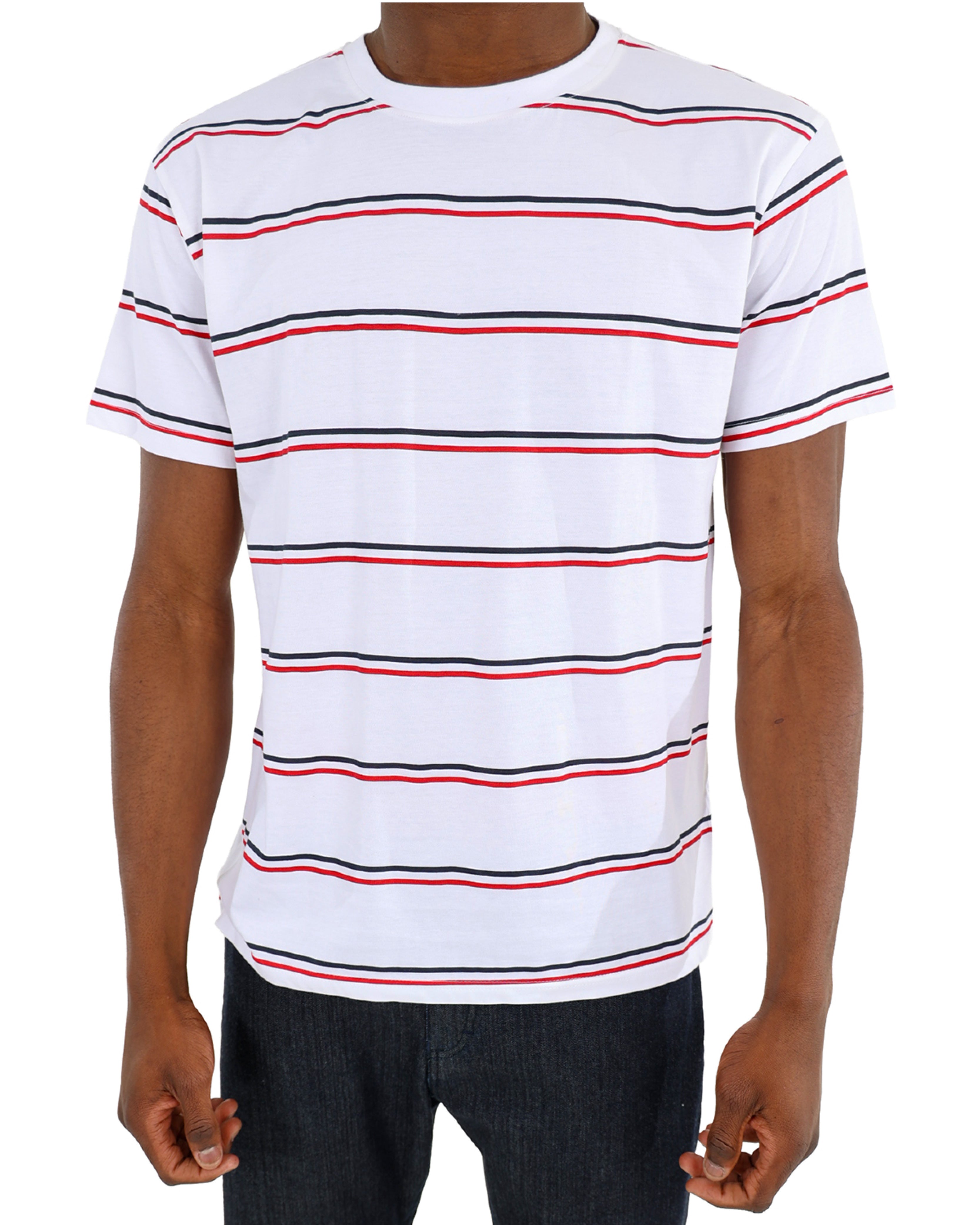 Short Sleeve Navy & Red Stripe T-Shirt