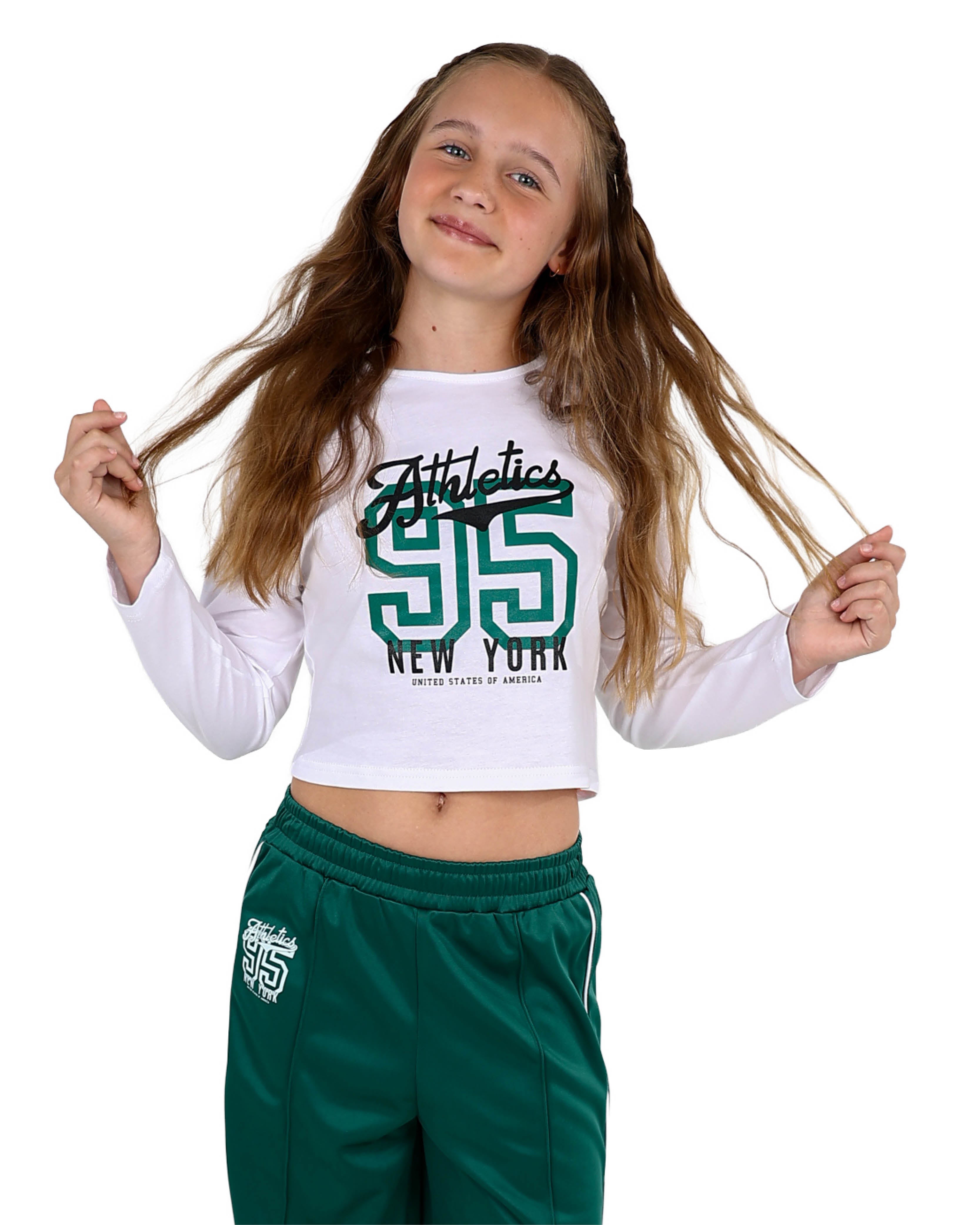 Long Sleeve White 95 Athletics Graphic Crop Top