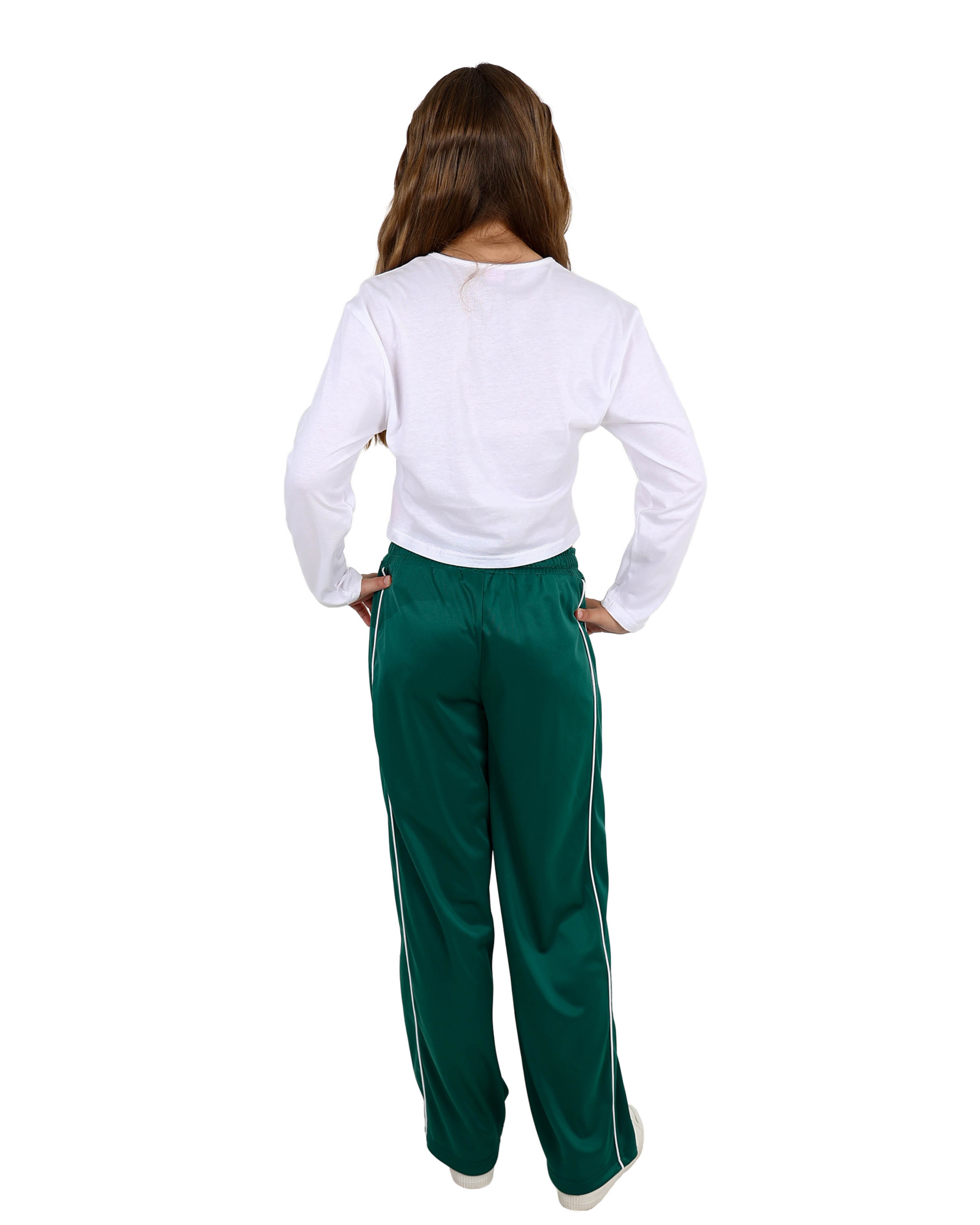 Wide Leg Green Active Pant With Piping