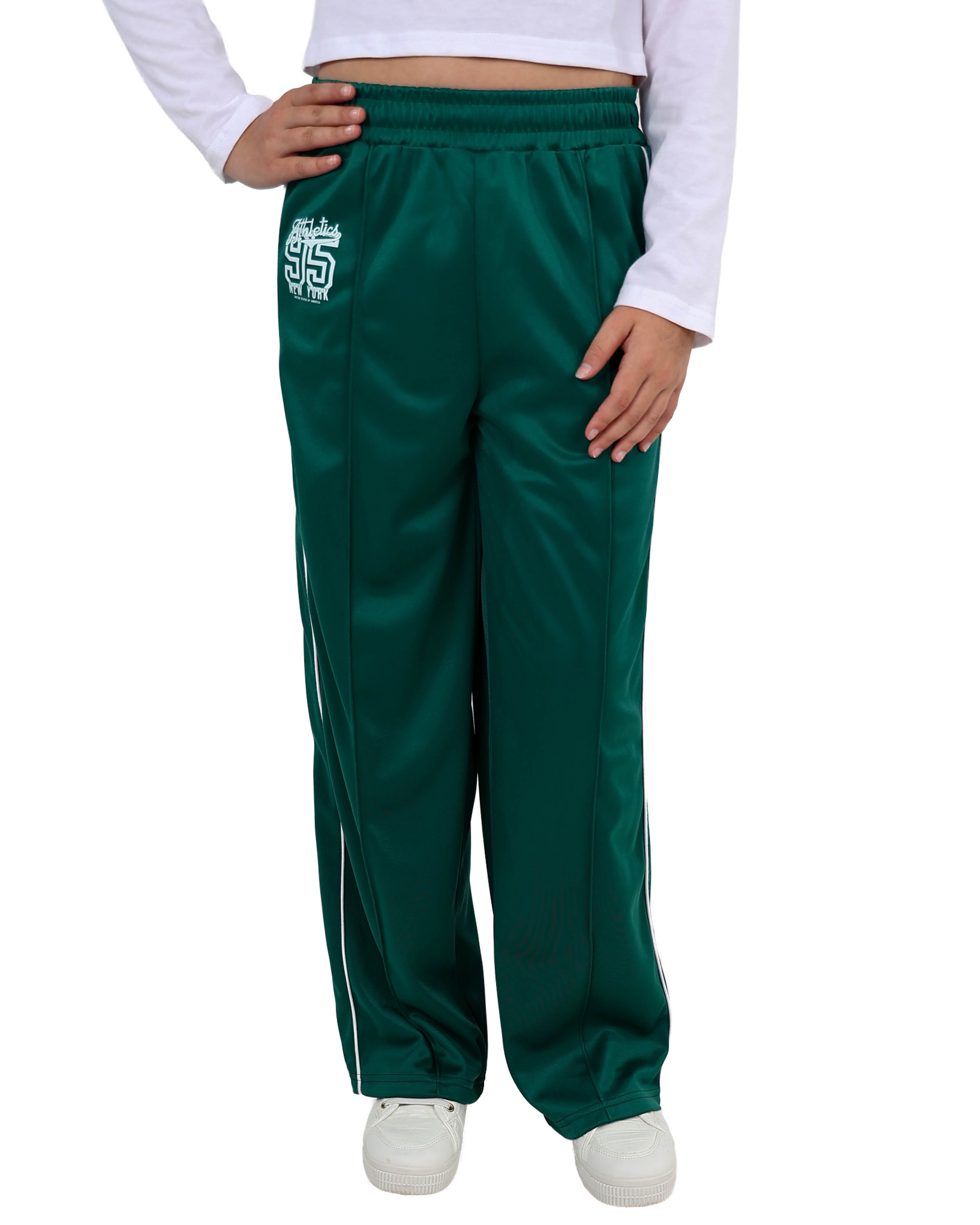 Wide Leg Green Active Pant With Piping