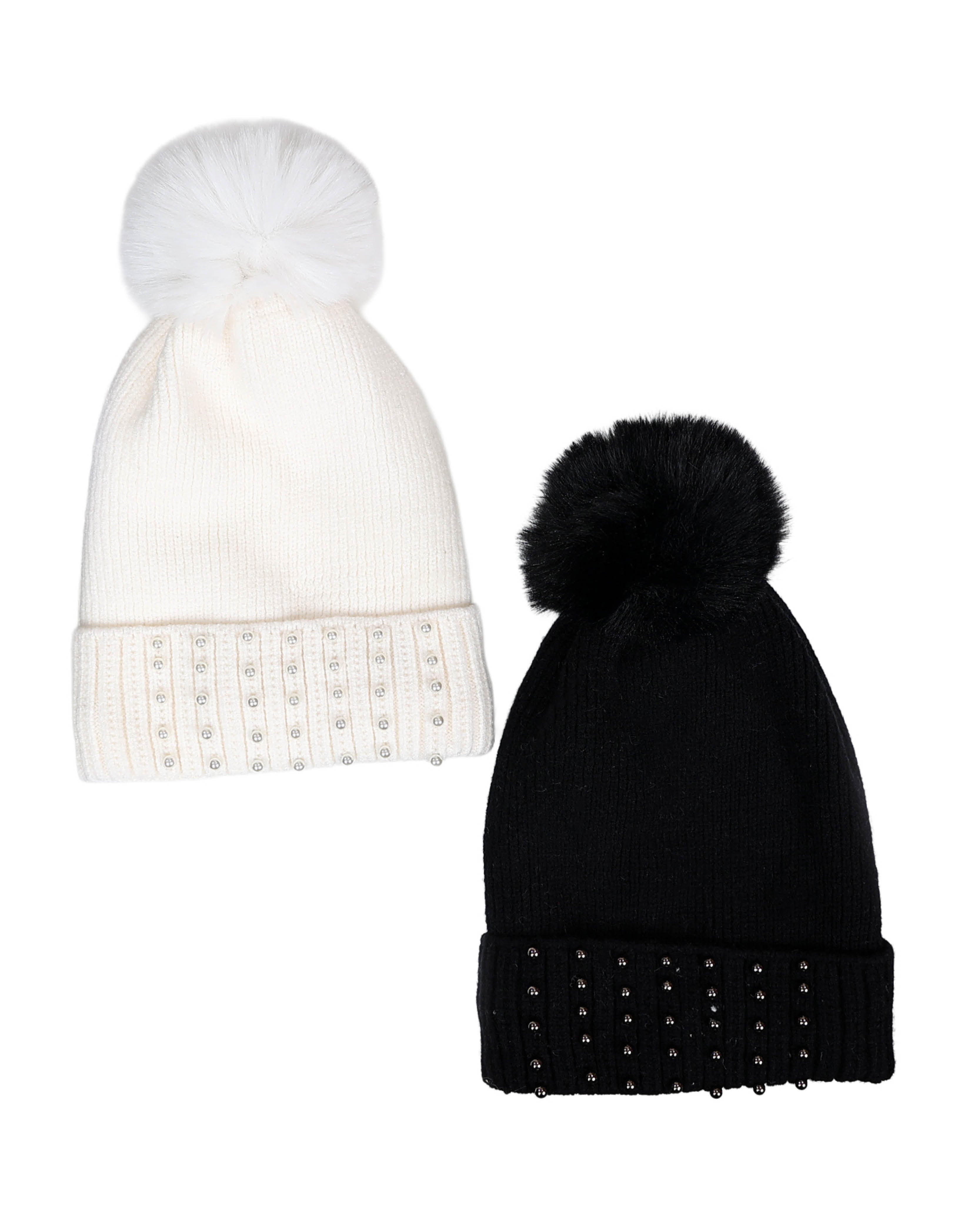 Black Decorative Pearl Pompom Beanie