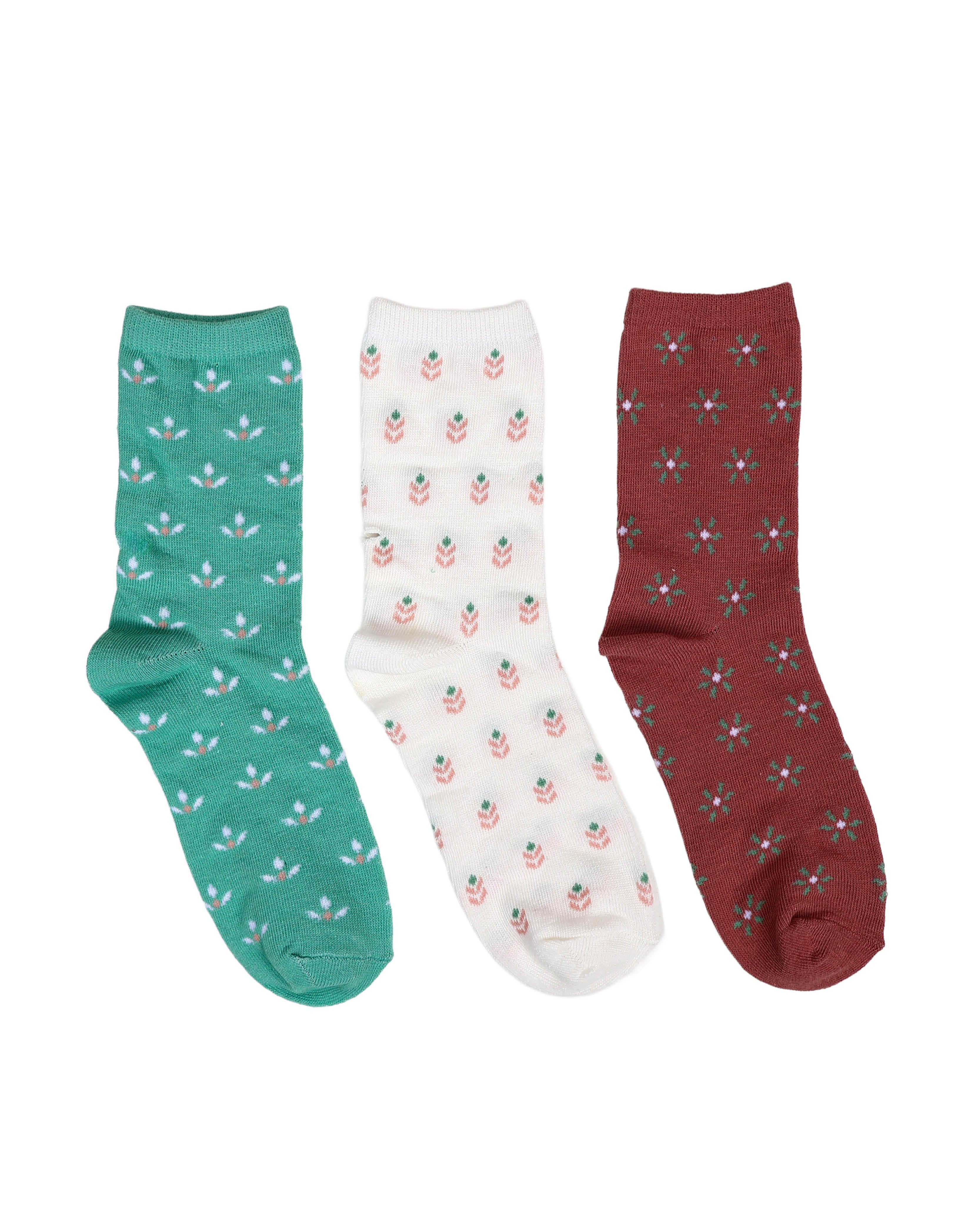 3 Pack Floral Crew Socks