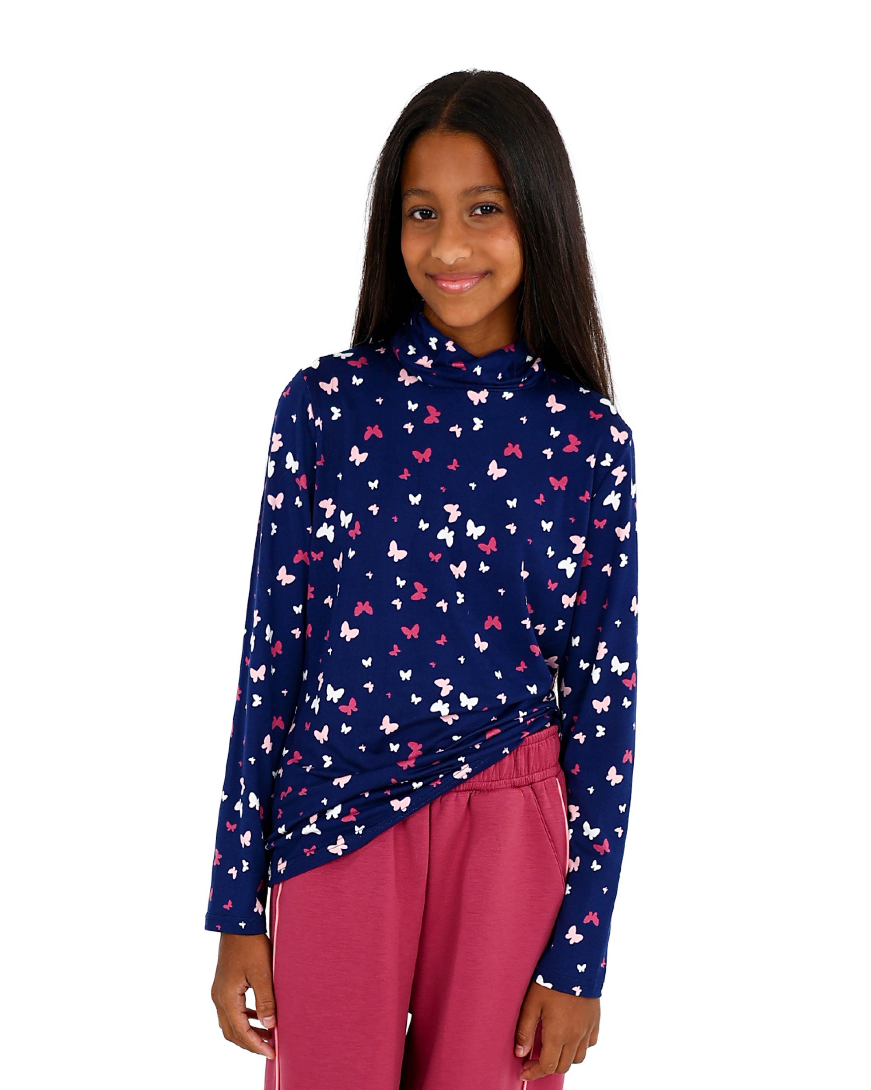 2 Pack Butterfly/Happiness Graphic Print Polo Necks