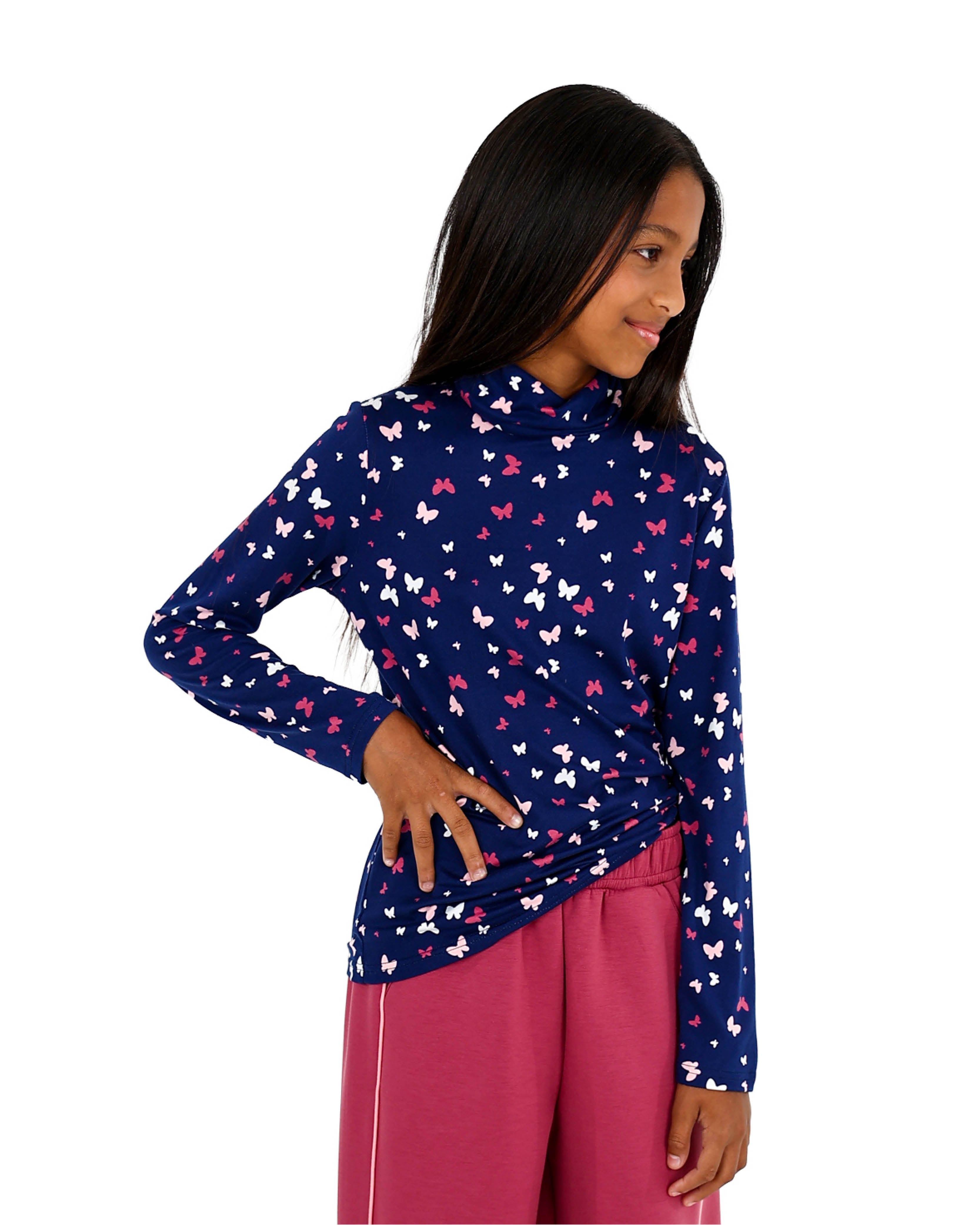 2 Pack Butterfly/Happiness Graphic Print Polo Necks