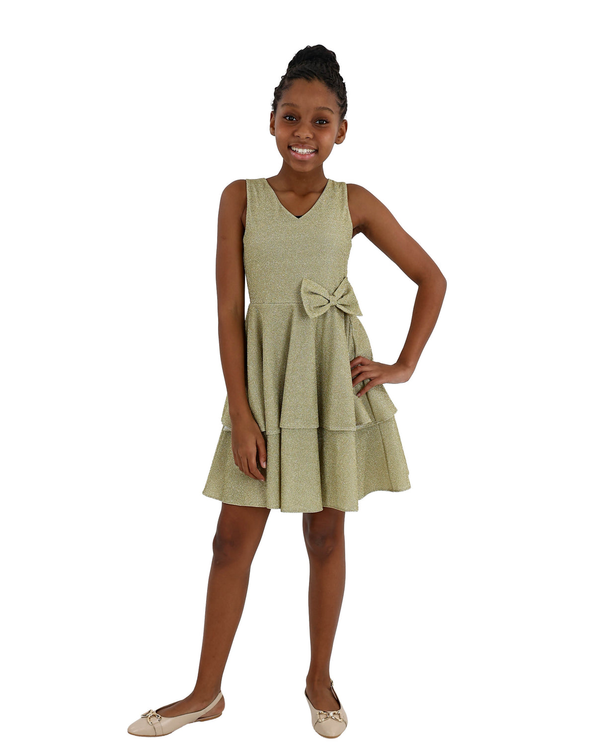 Sleeveless Gold Shimmer Layered Dress