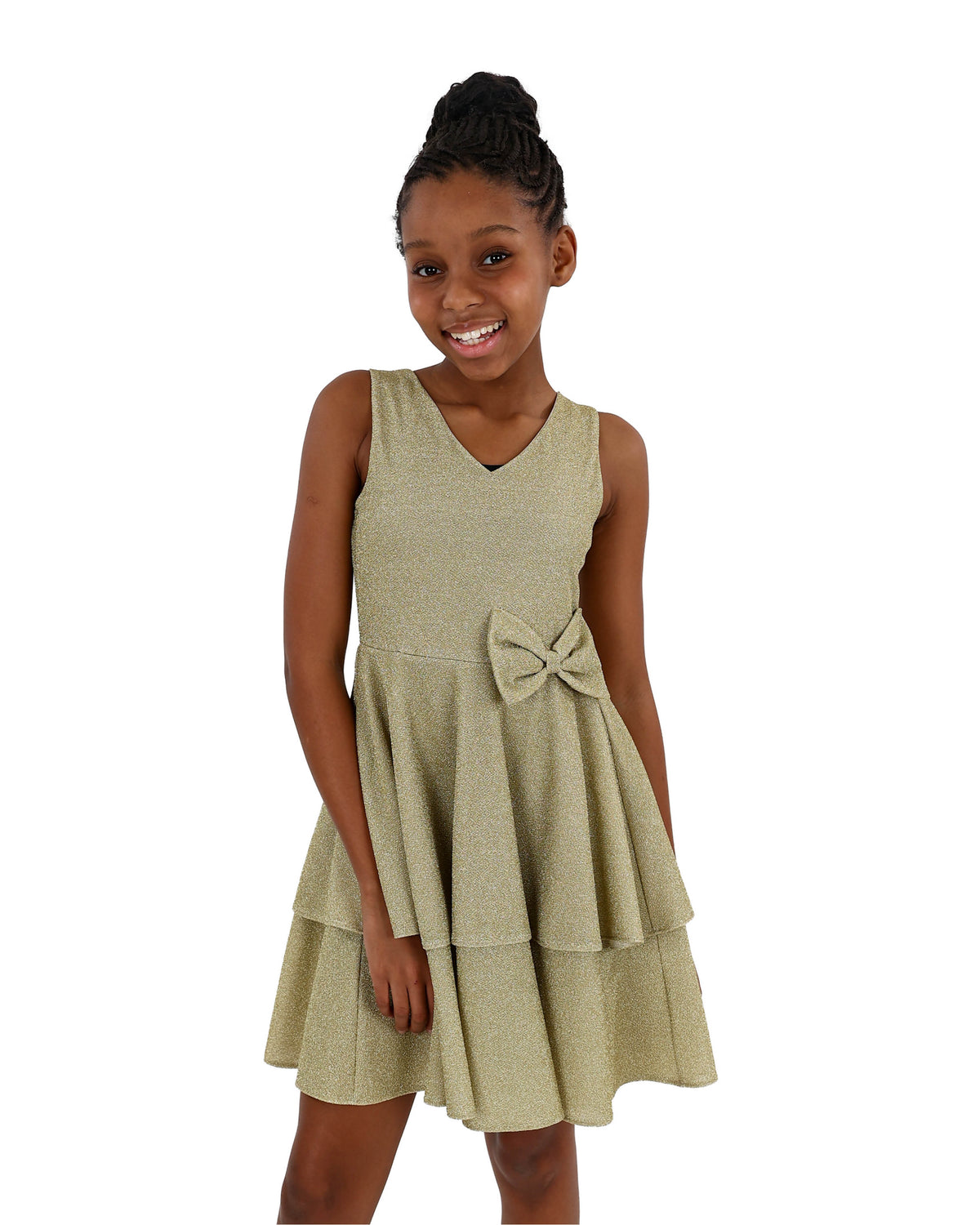 Sleeveless Gold Shimmer Layered Dress