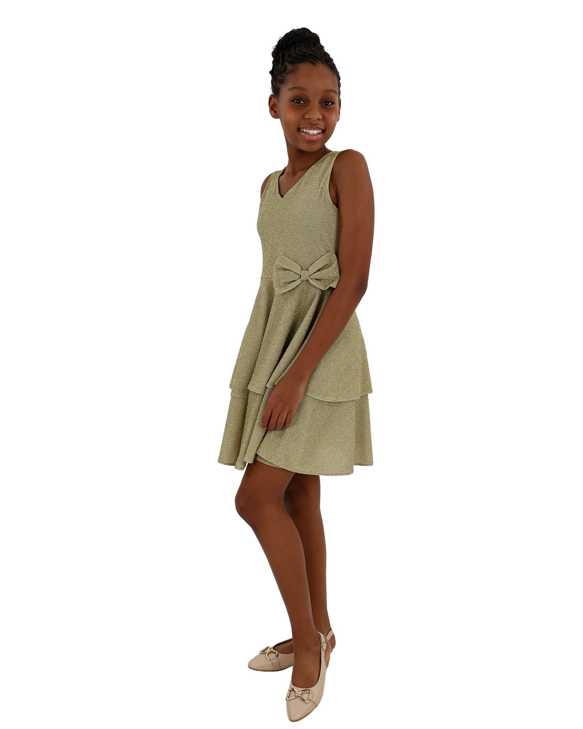 Sleeveless Gold Shimmer Layered Dress