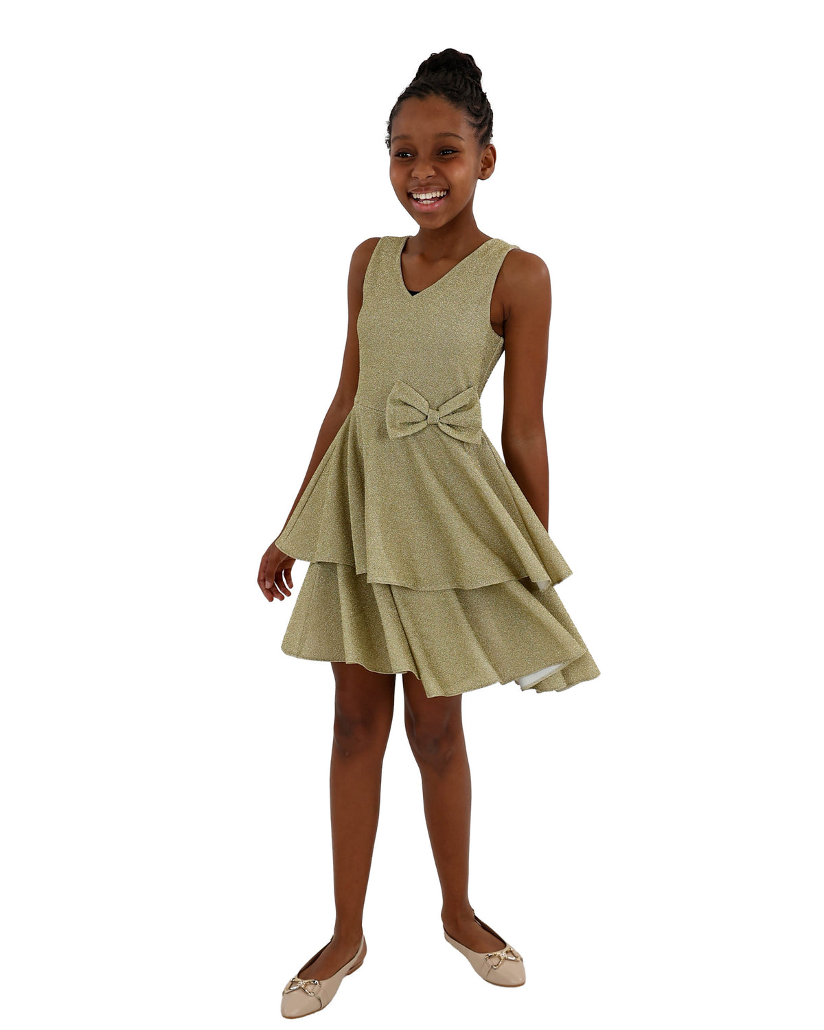 Sleeveless Gold Shimmer Layered Dress