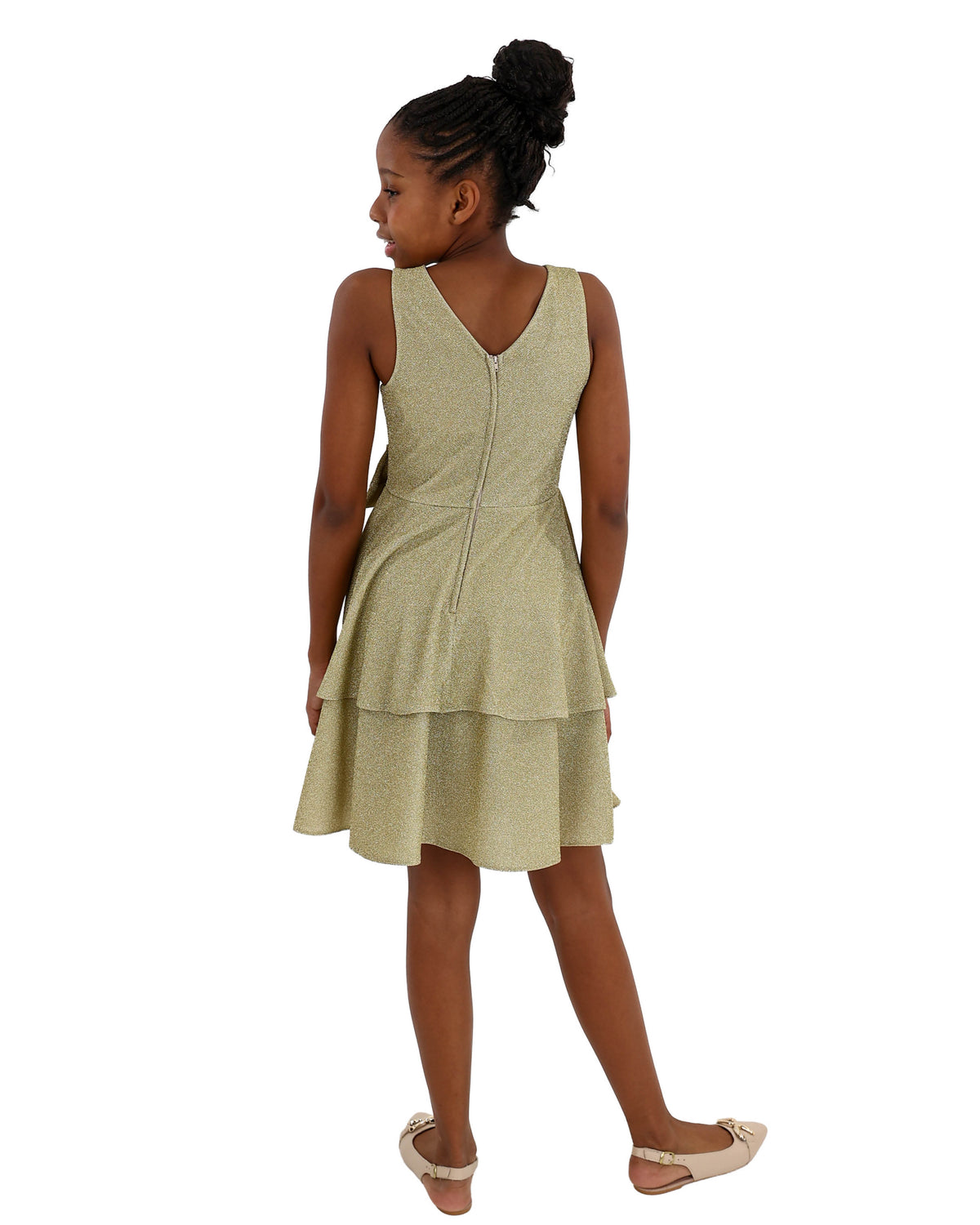 Sleeveless Gold Shimmer Layered Dress