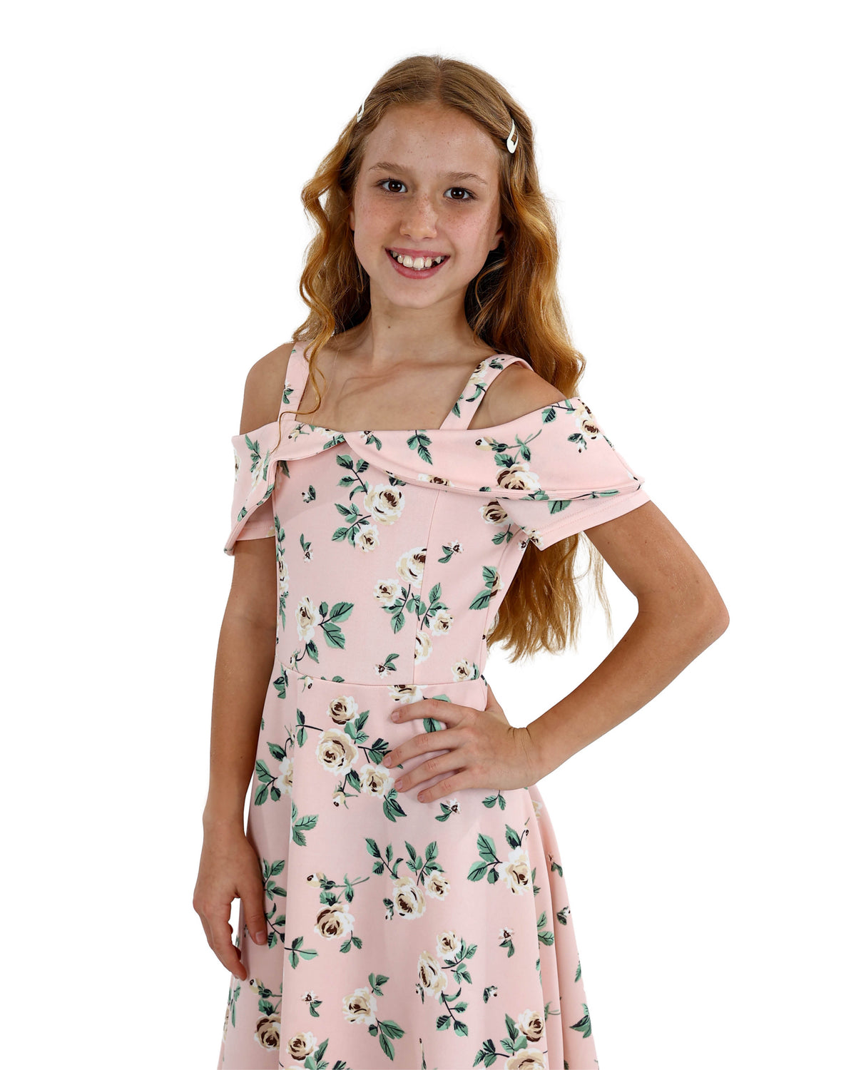 Pink Cold Shoulder Floral Dress