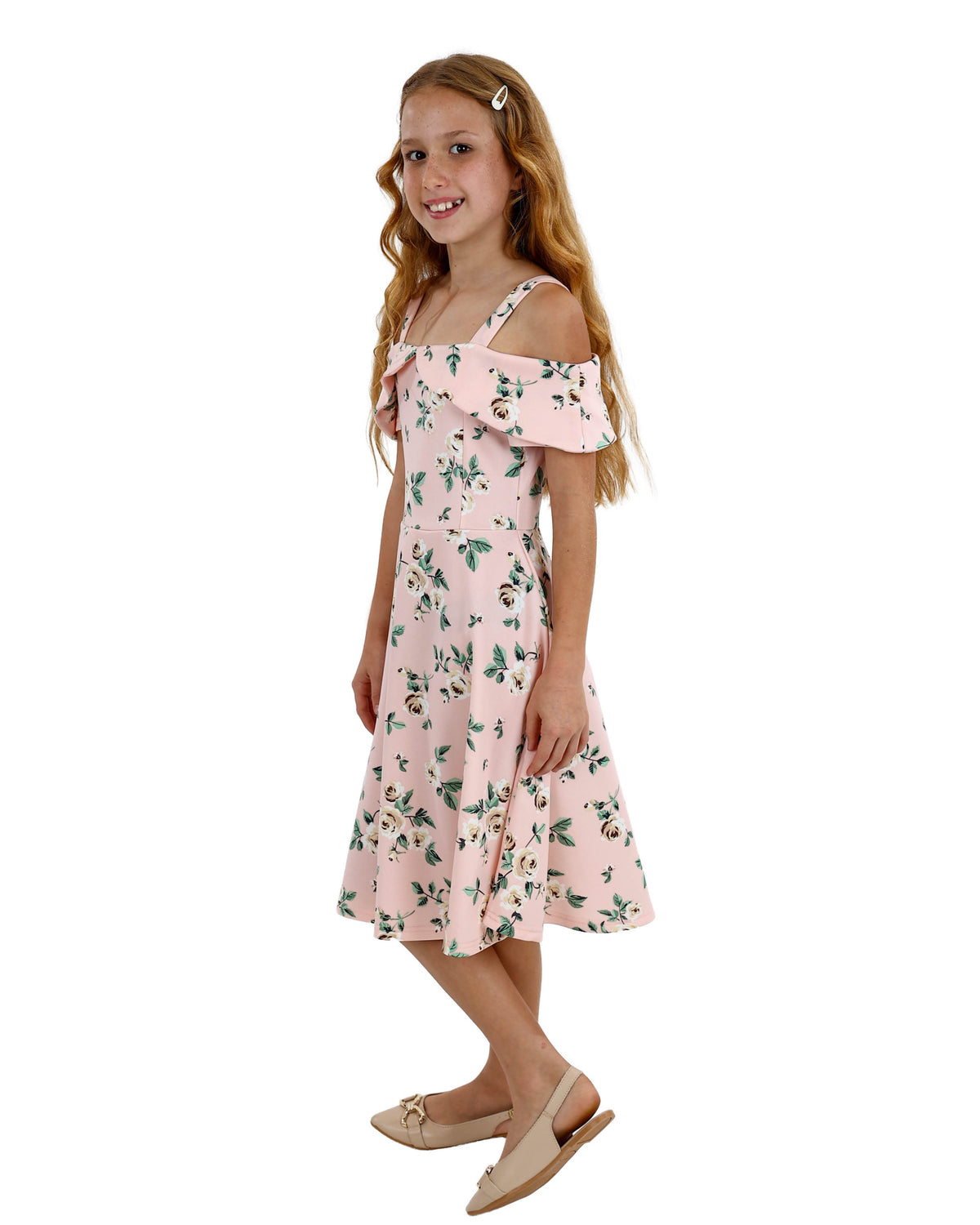 Pink Cold Shoulder Floral Dress