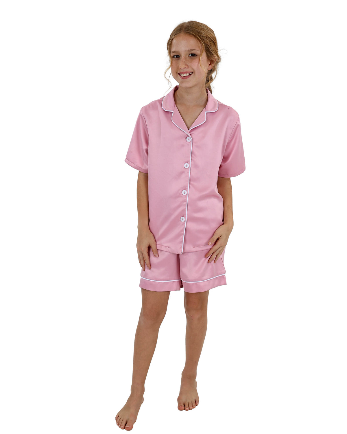 Short Sleeve Pink Satin Pyjama Set