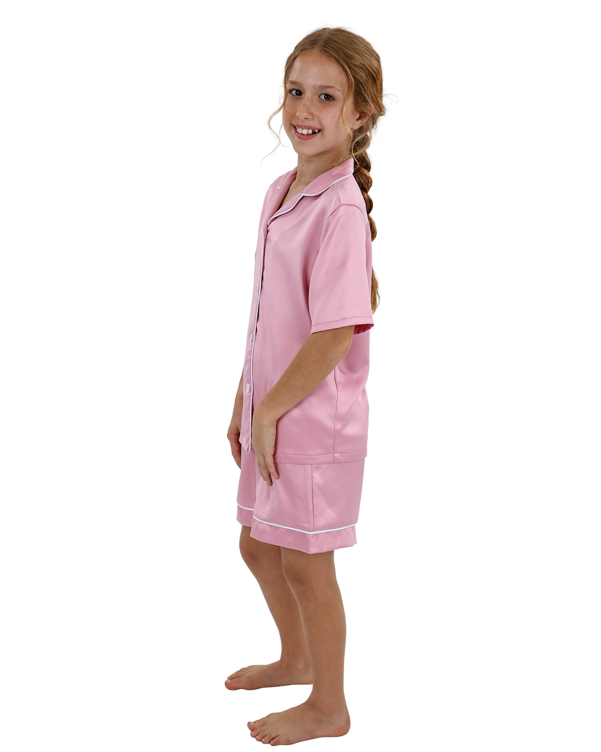 Short Sleeve Pink Satin Pyjama Set