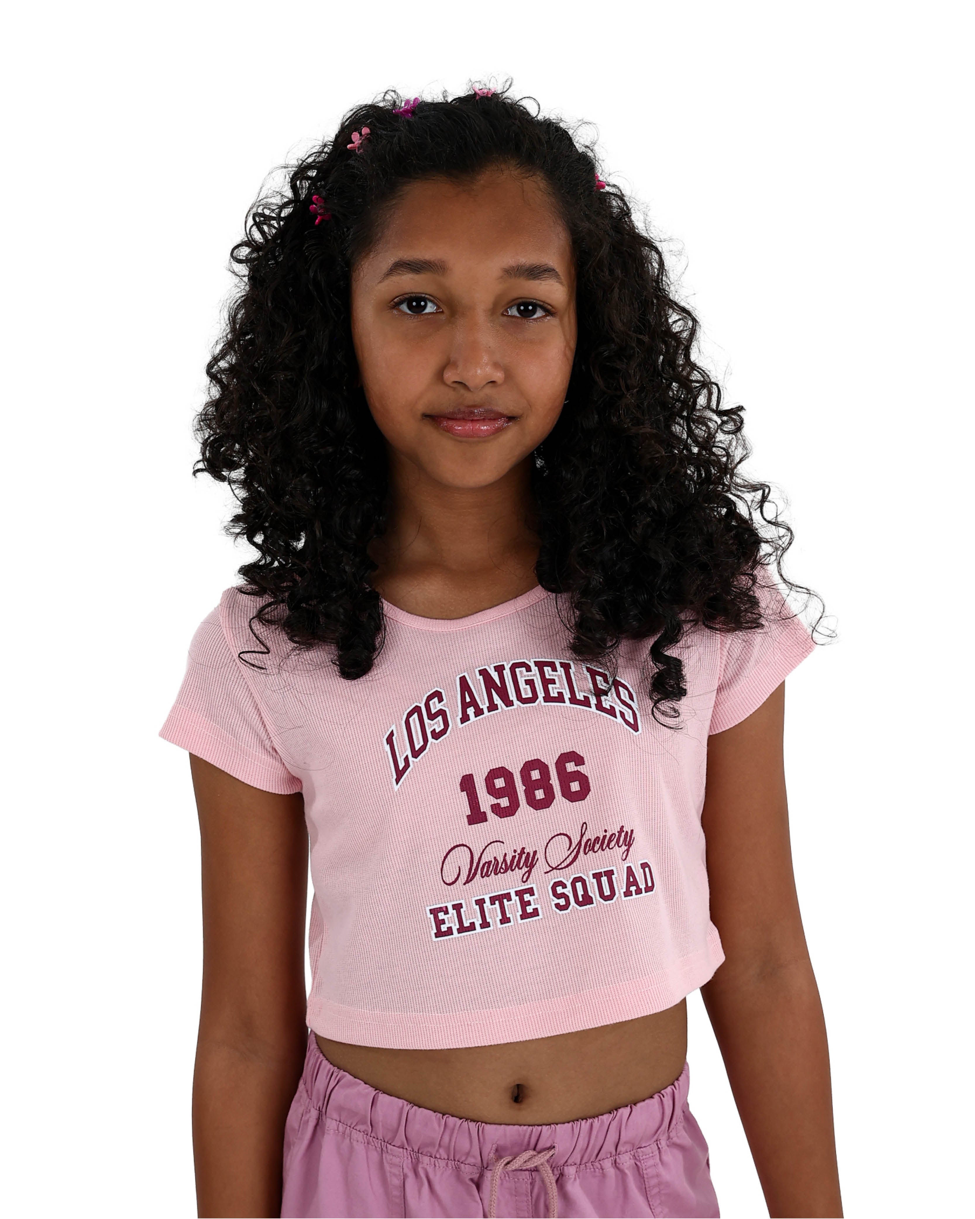 Short Sleeve Los Angeles Graphic Print Ribbed Crop Top