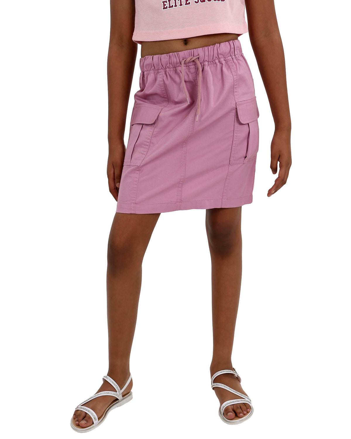 Mauve Elasticated Cotton Cargo Skirt