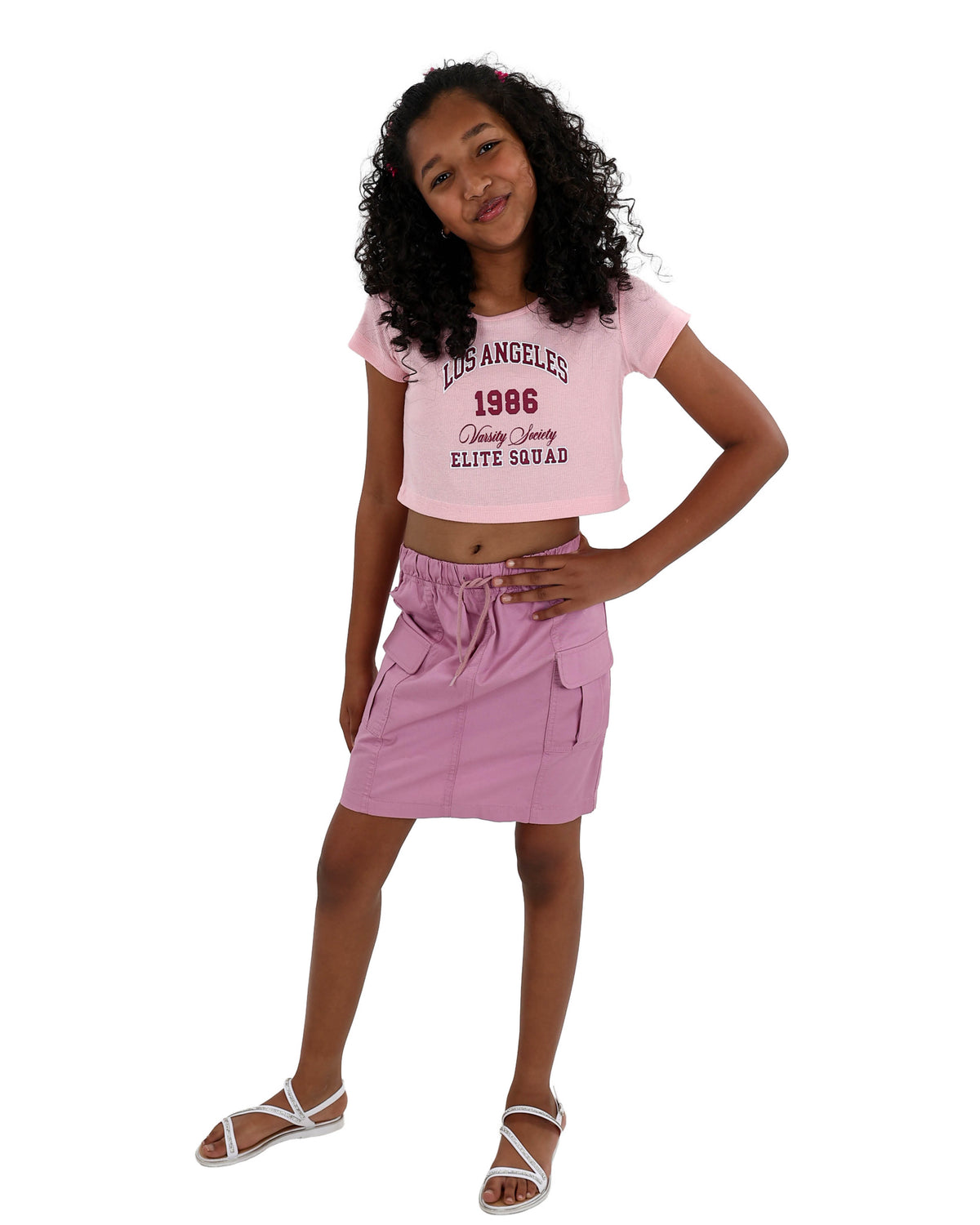 Mauve Elasticated Cotton Cargo Skirt