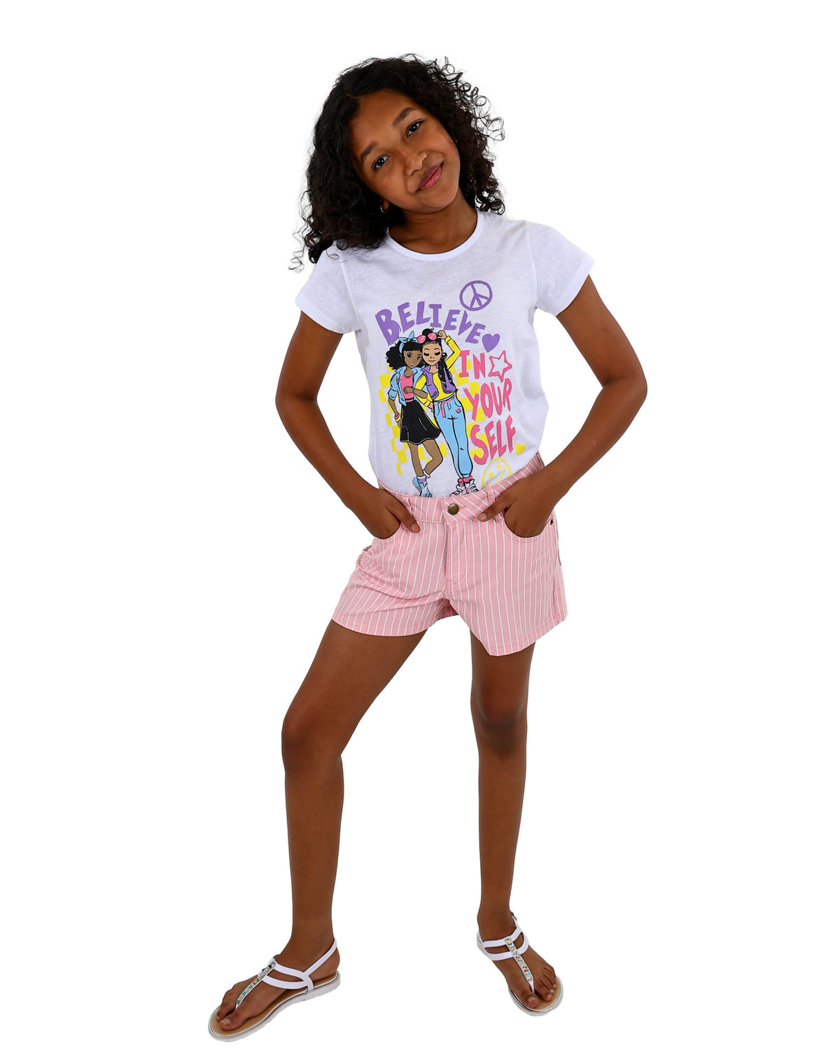 Pink & White Striped Bull Denim Shorts