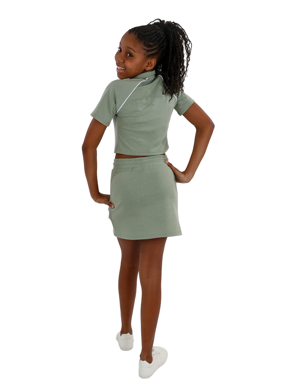 Sage Sporty Mini Skirt With Piping Details