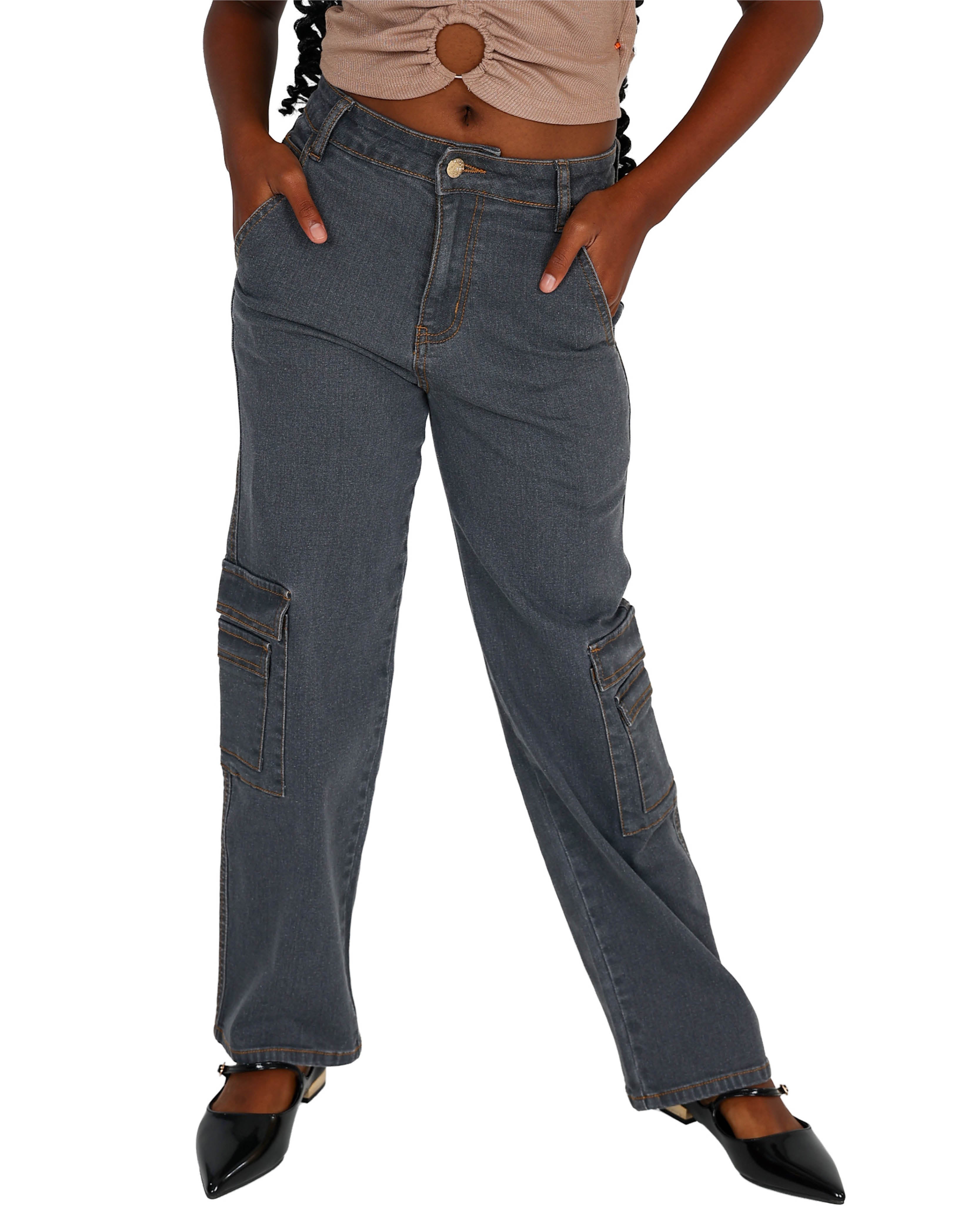 Dark Grey Stretch Cargo Jeans