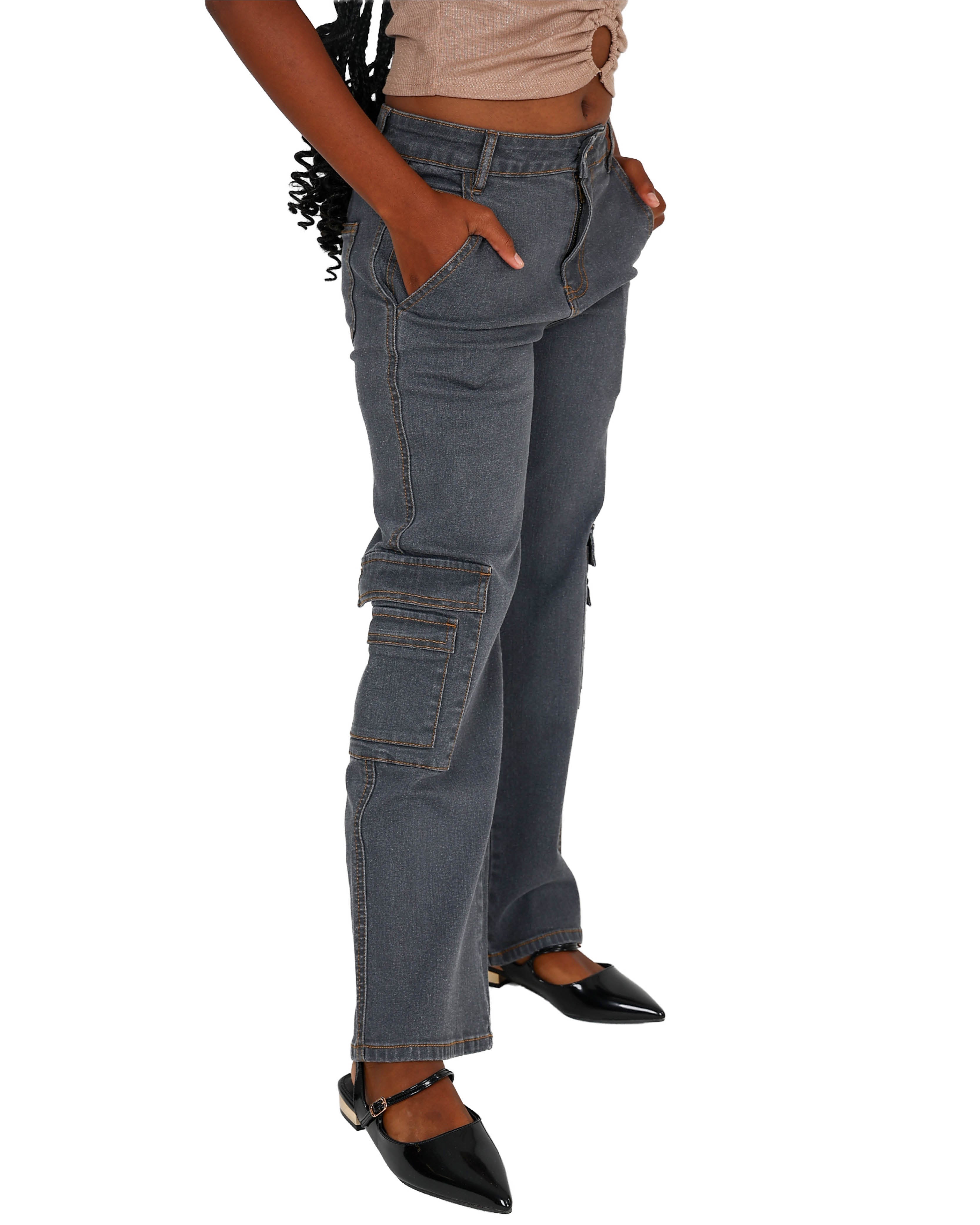 Dark Grey Stretch Cargo Jeans