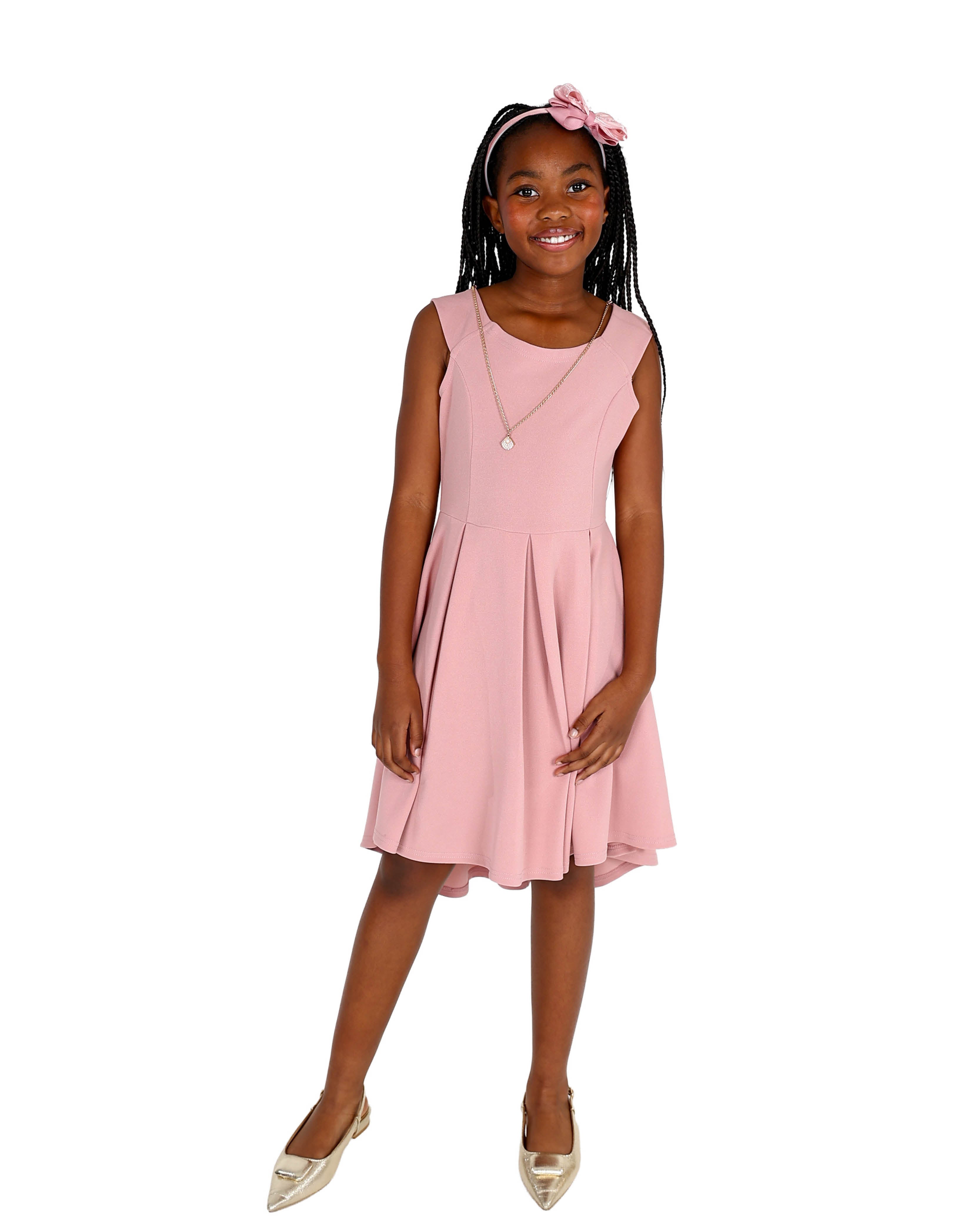 Sleeveless Pleated High-Low Blush Party Dress