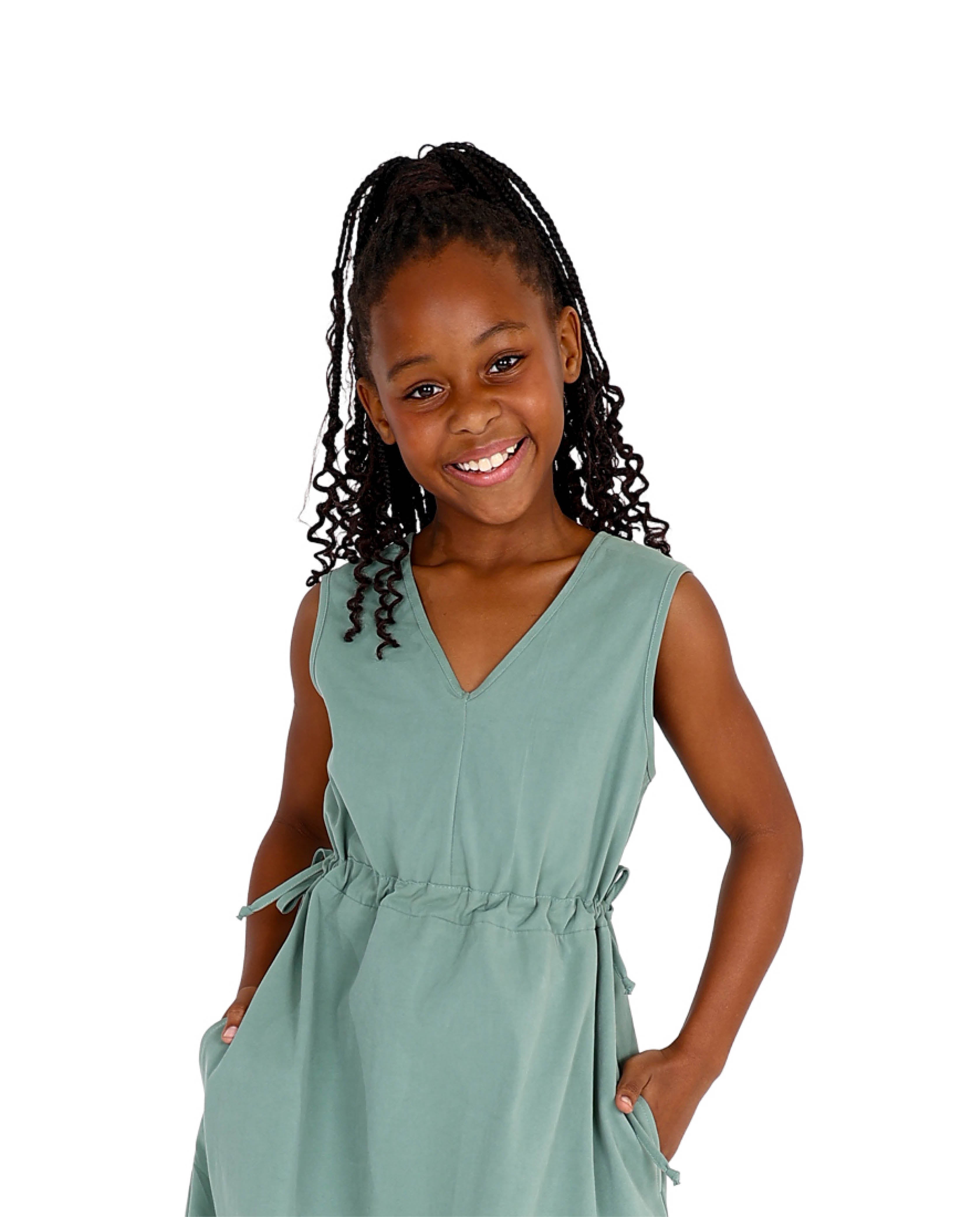 Sleeveless Green Elasticated Waist Dress