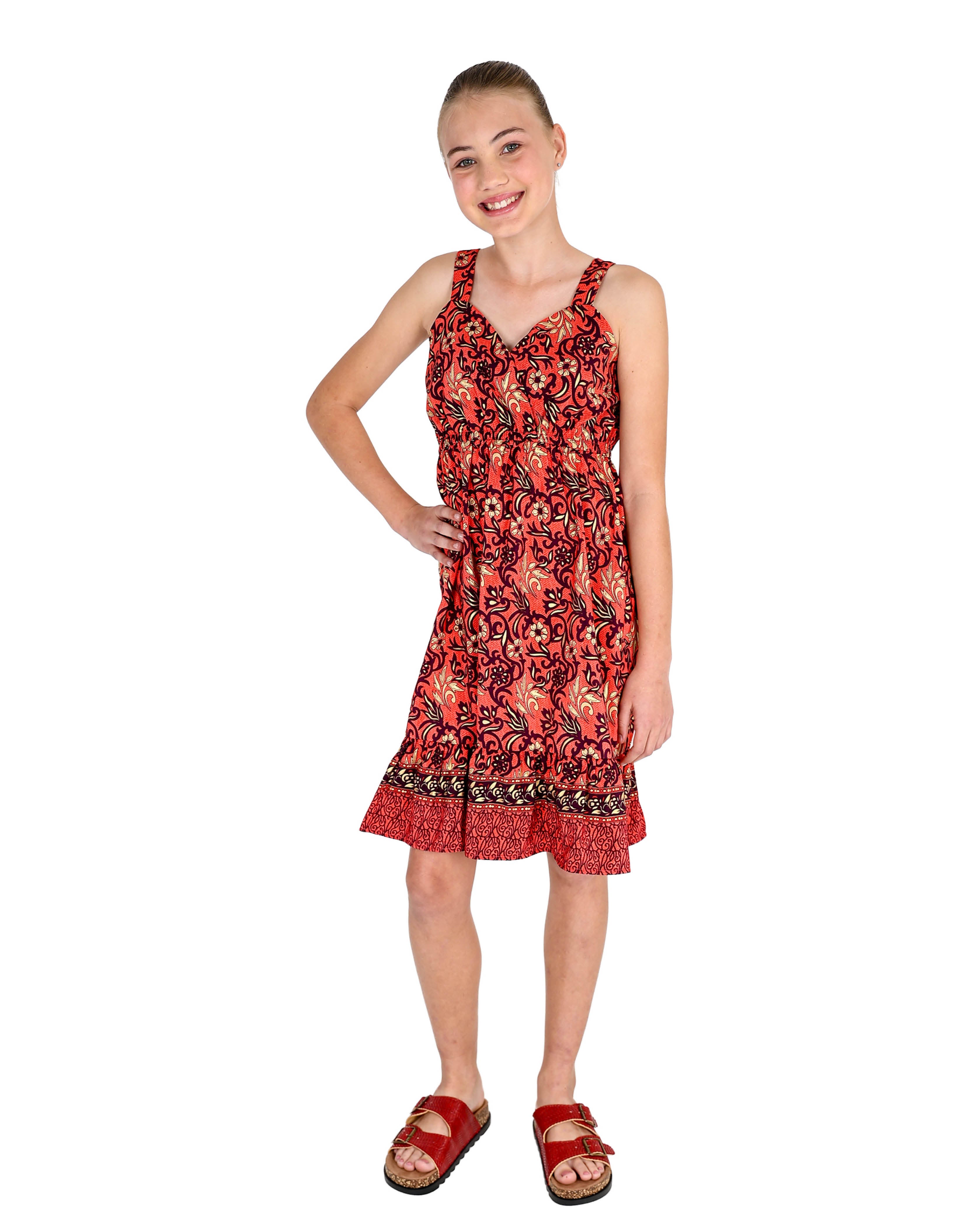 Strappy Coral Border Printed Dress