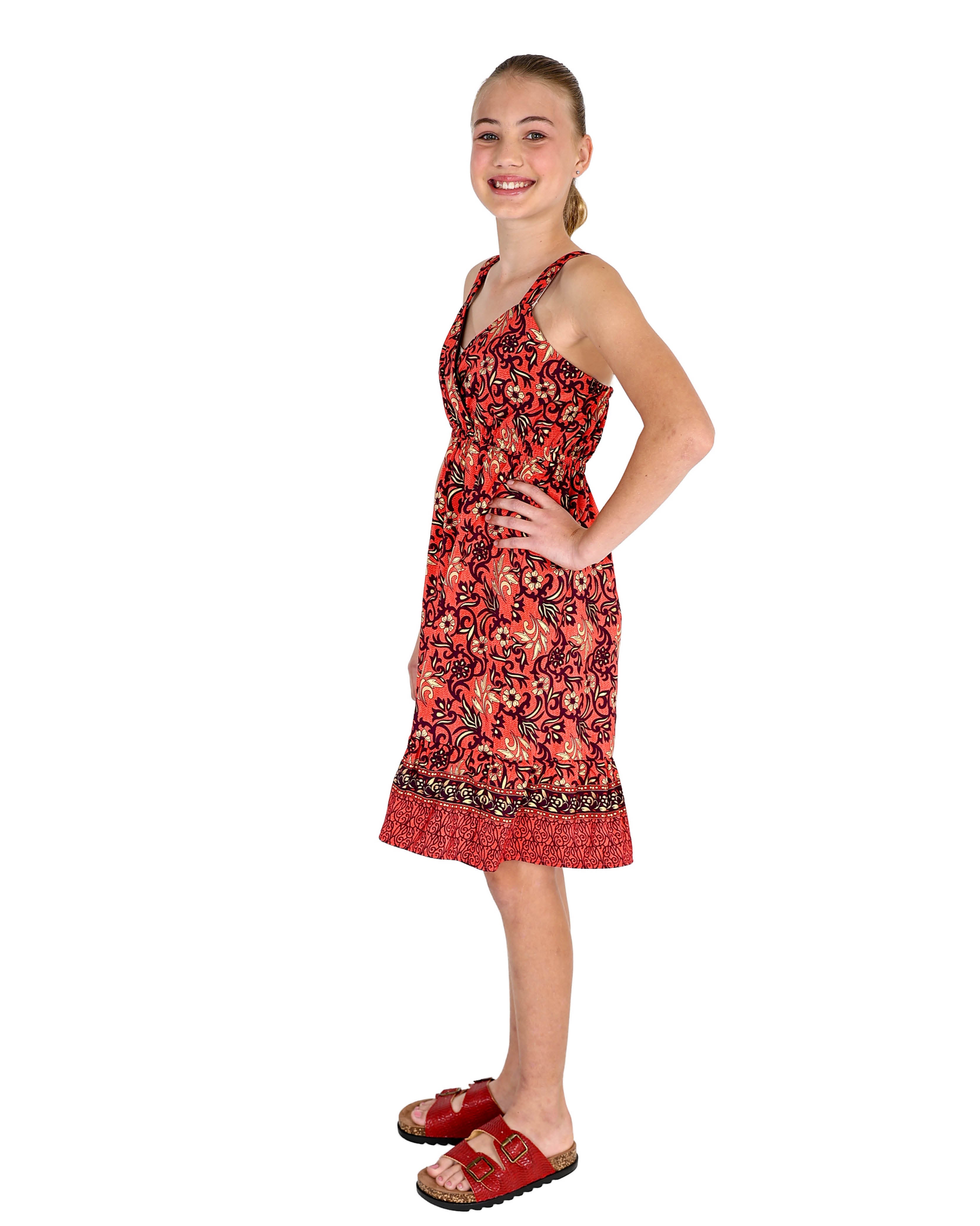 Strappy Coral Border Printed Dress