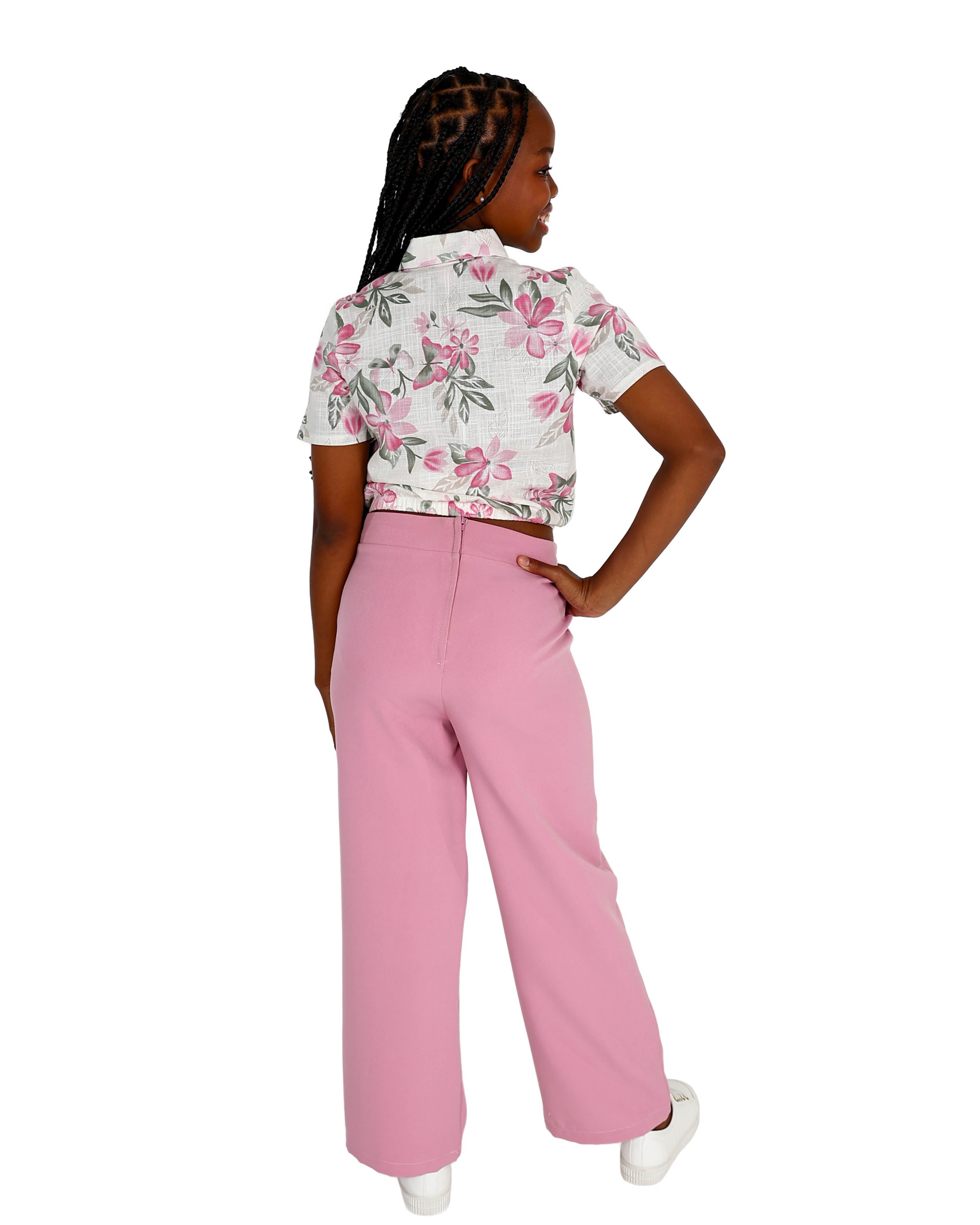 Pink Flared Leg High Waisted Pants