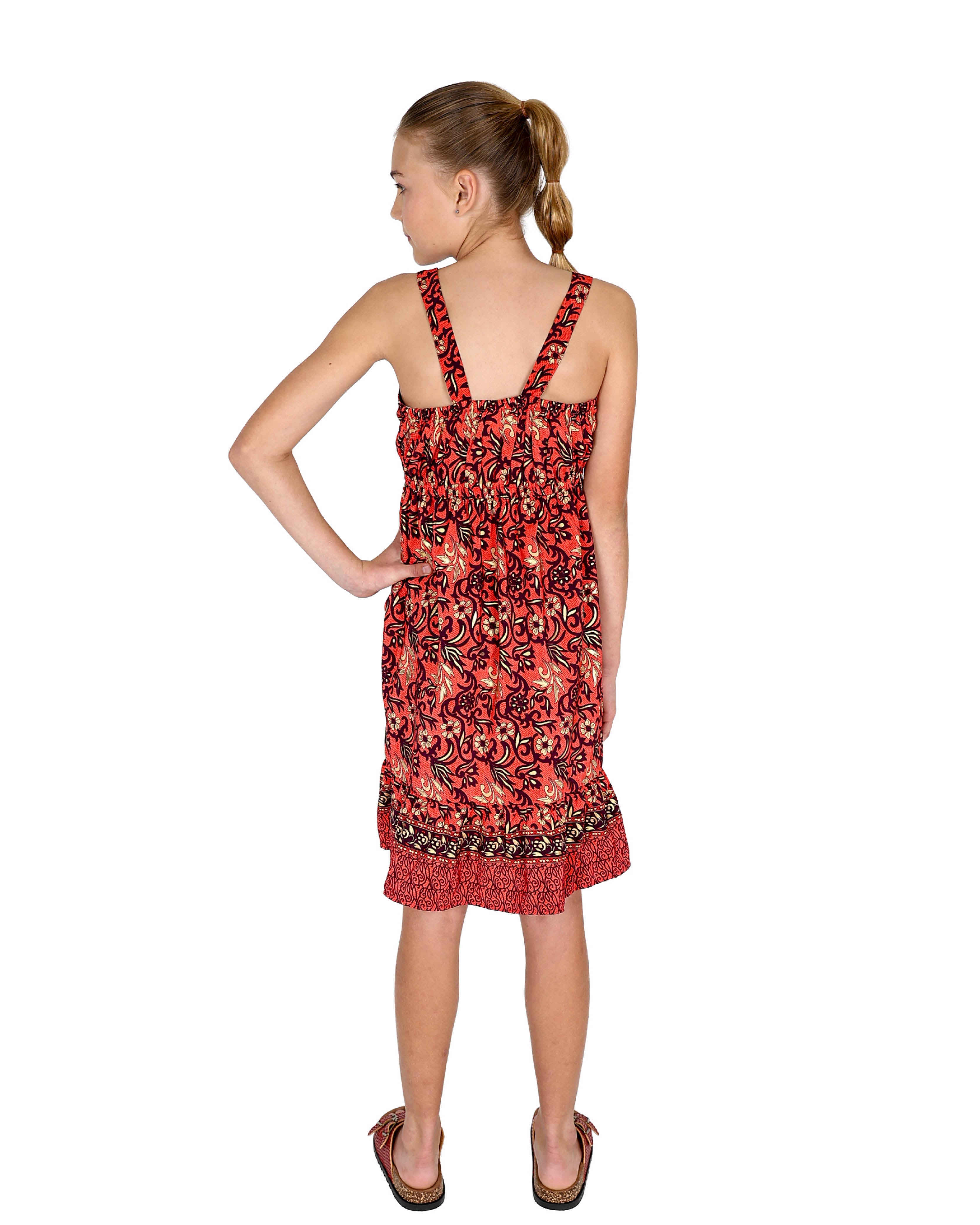 Strappy Coral Border Printed Dress