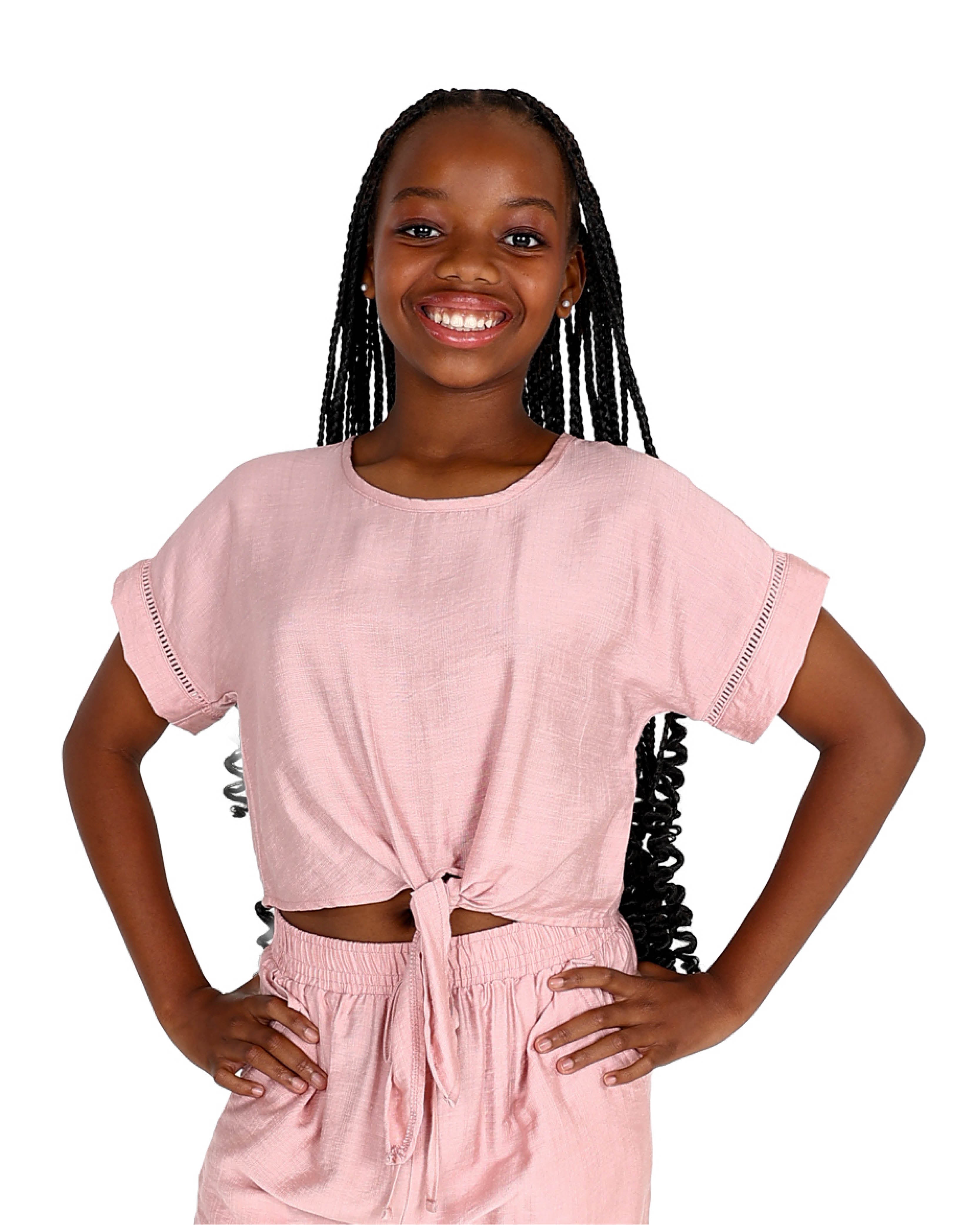 Pink Ladder Lace Inset Pants Set