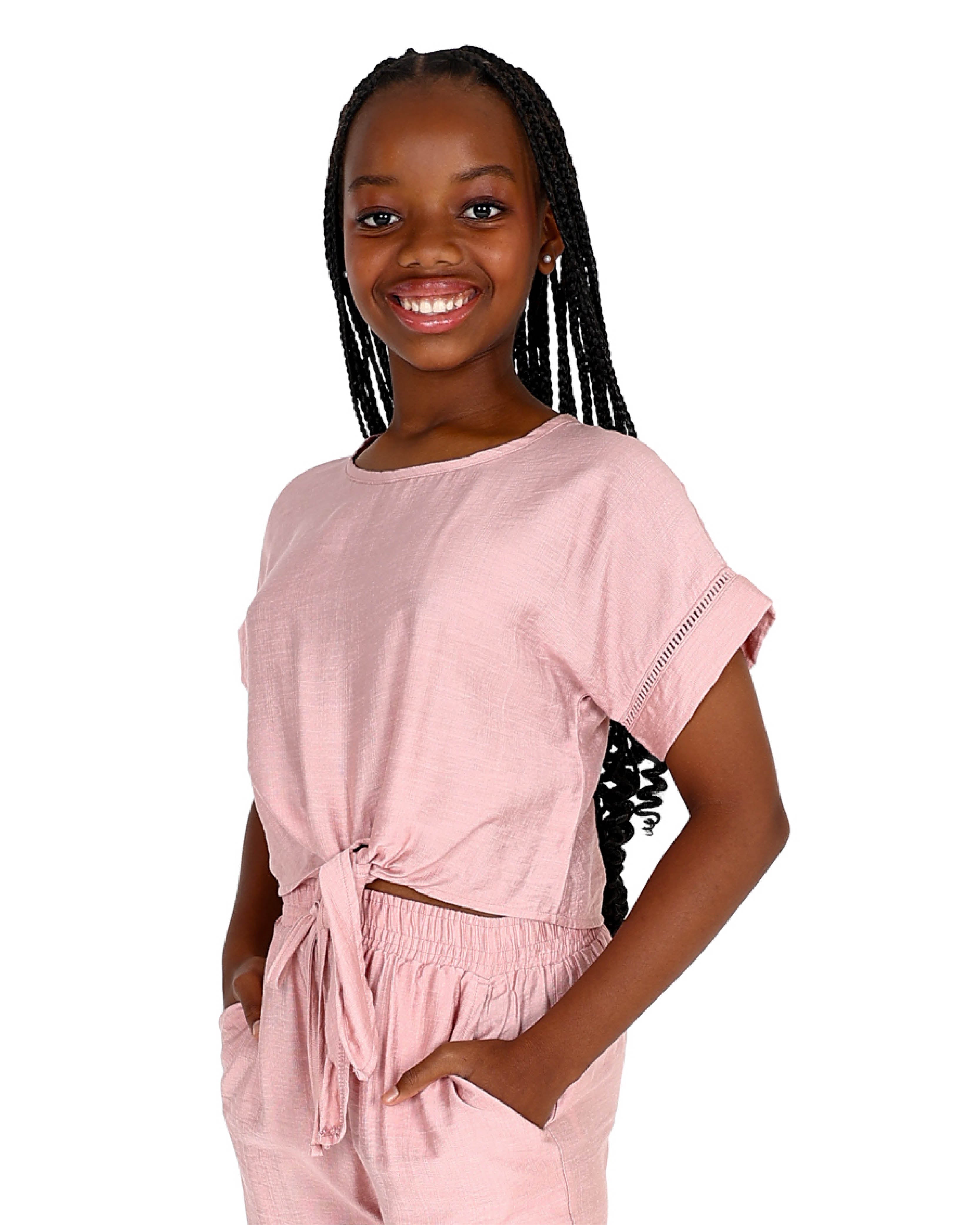 Pink Ladder Lace Inset Pants Set