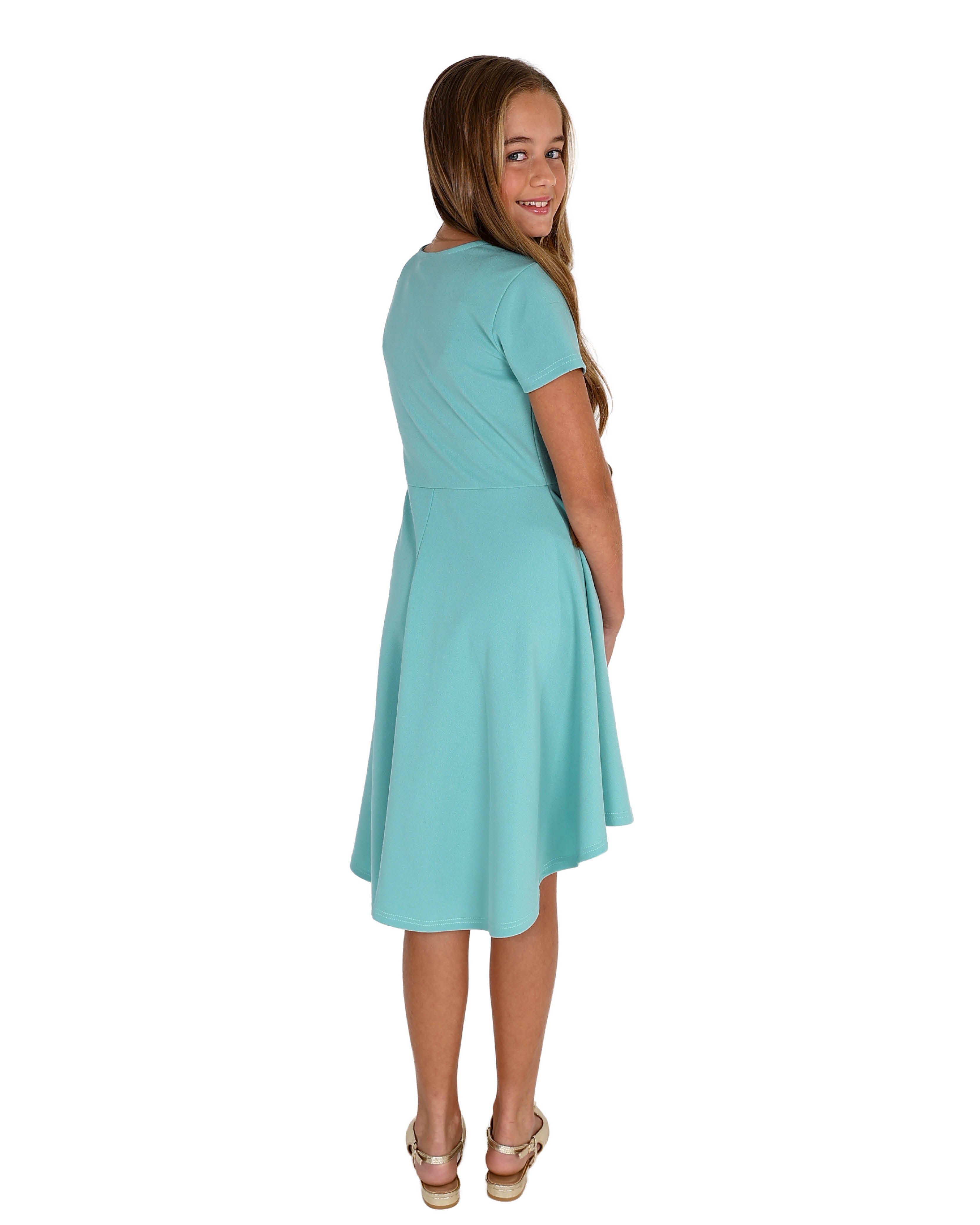 Short Sleeve High-Low Pleated Party Dress