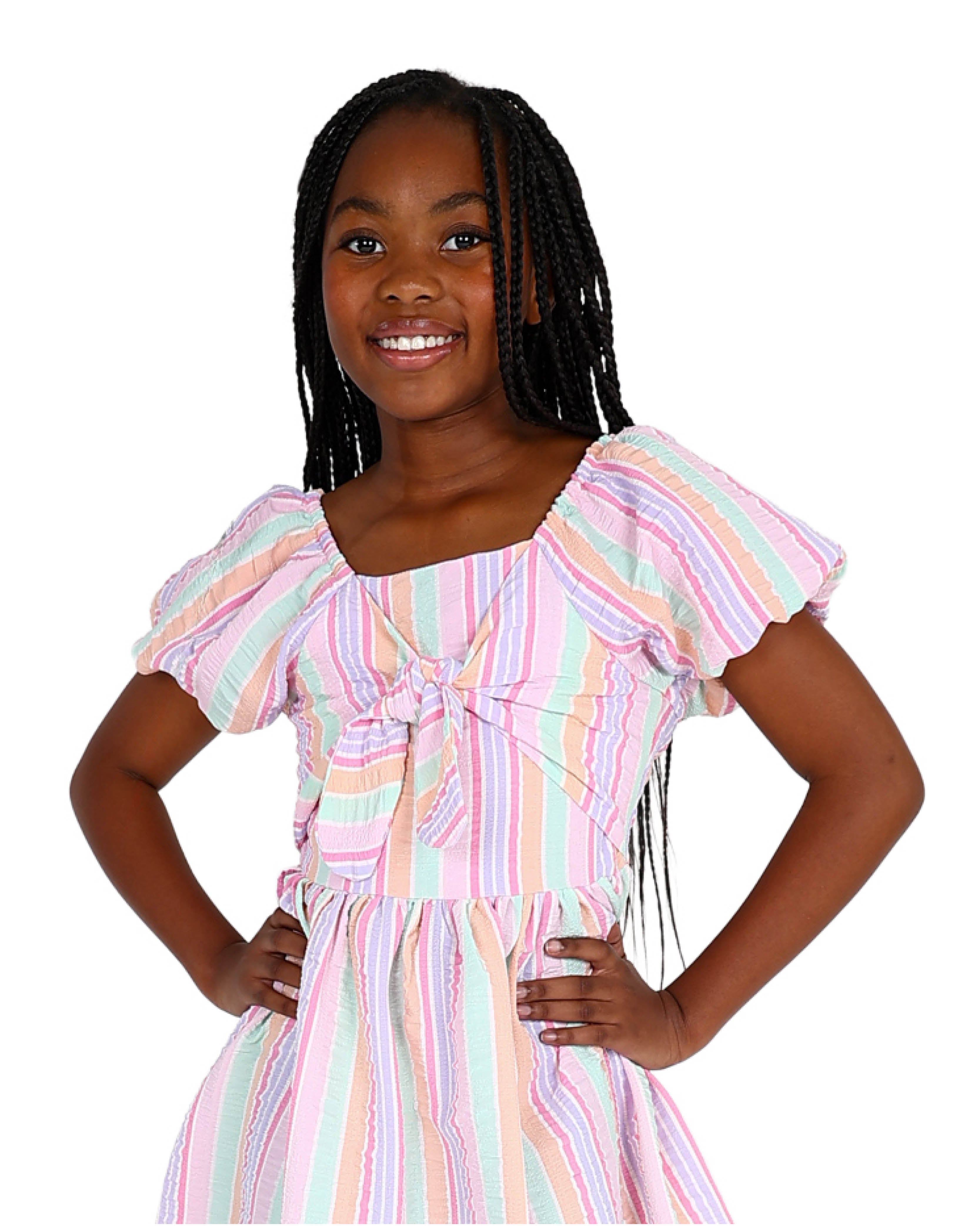 Bow Detail Pastel Striped Dress