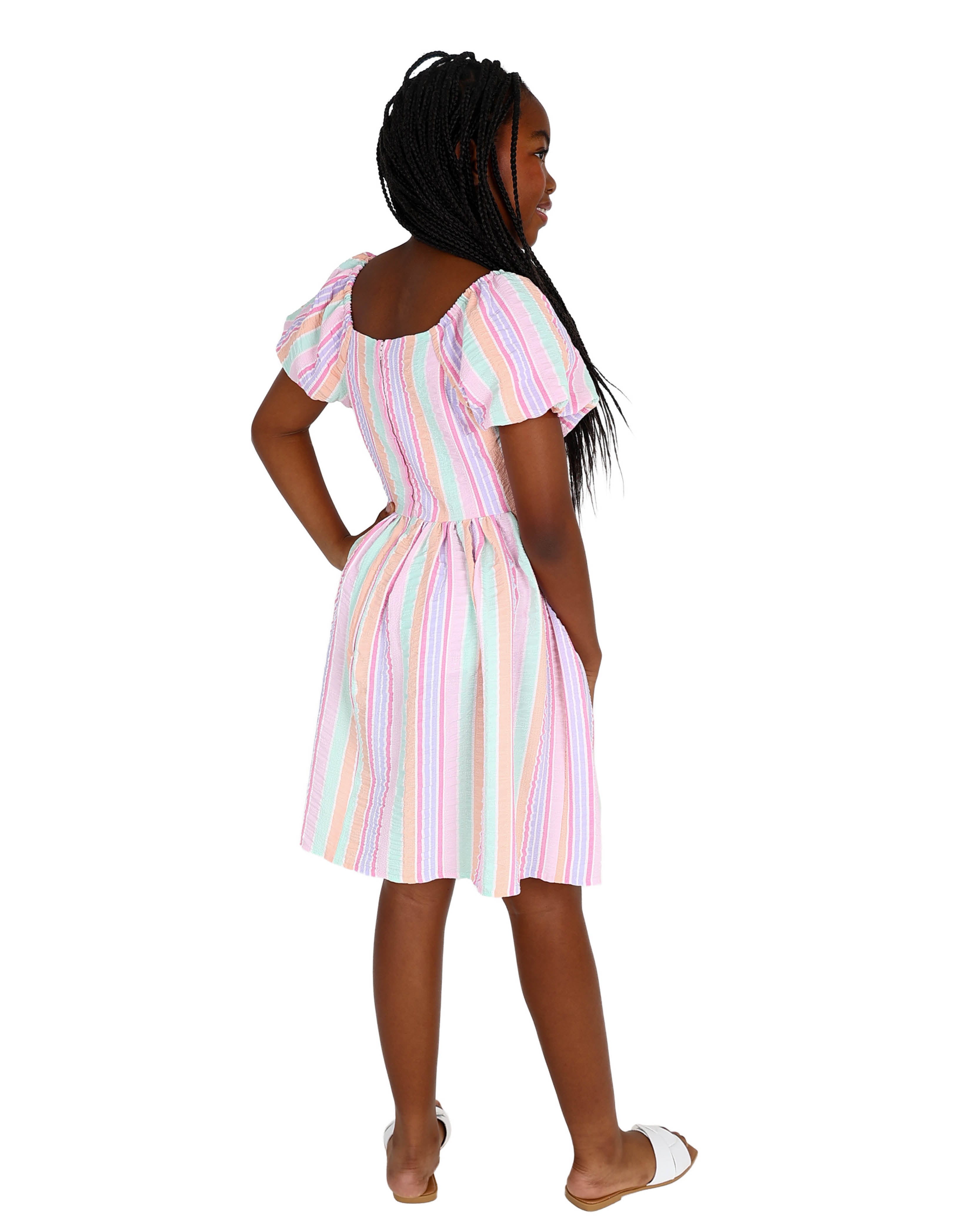 Bow Detail Pastel Striped Dress