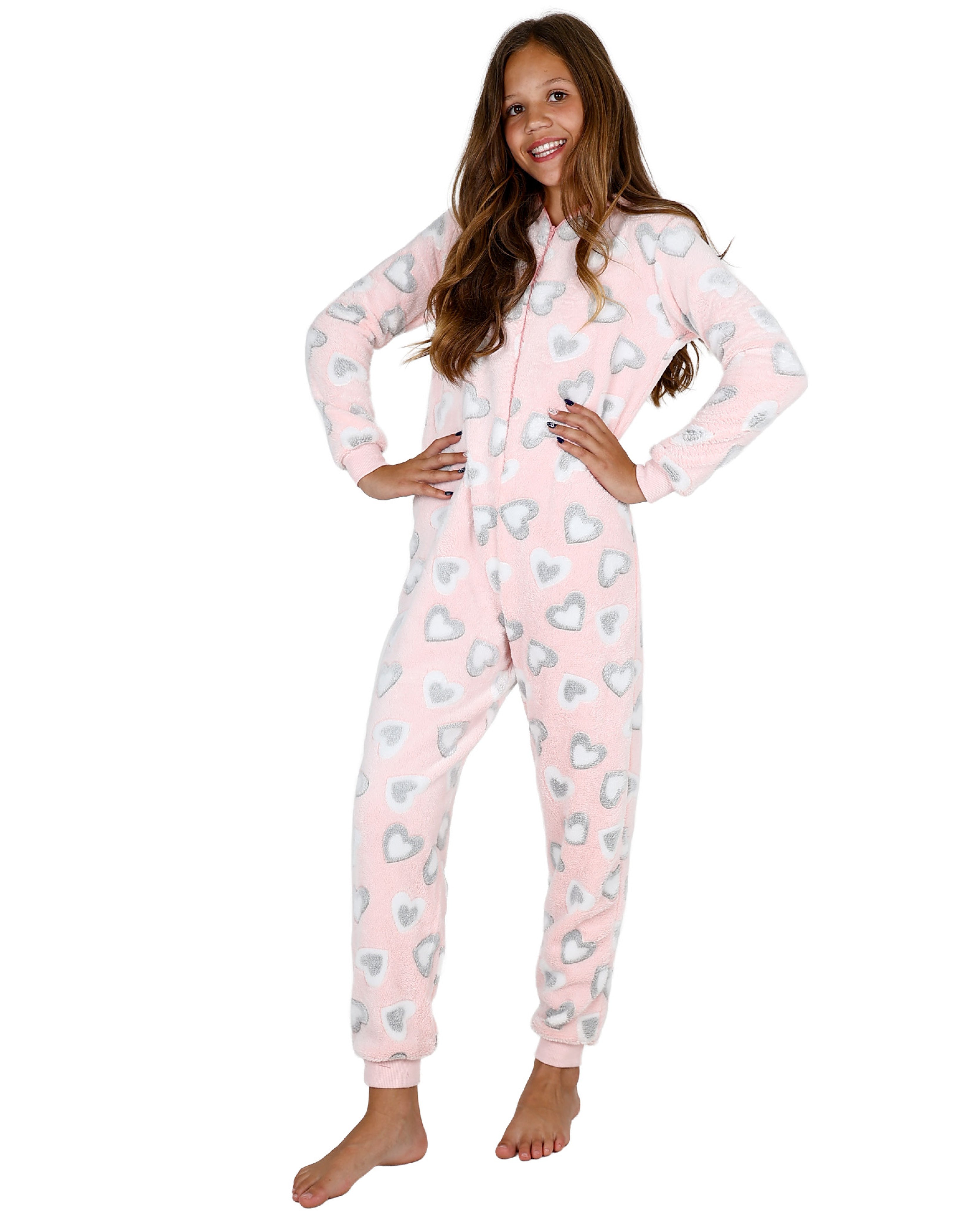 Long Sleeve Heart Print Hooded Onesie