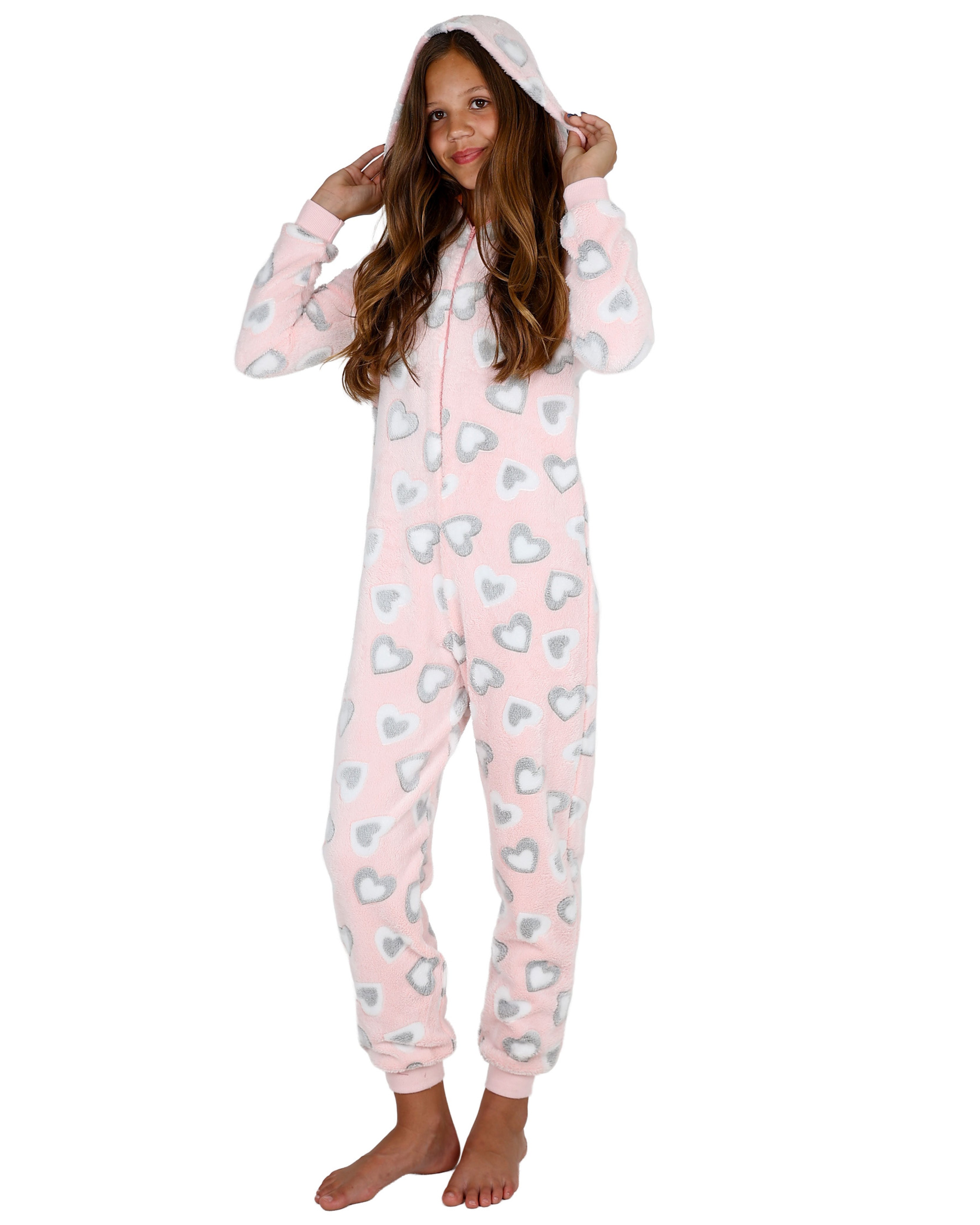 Long Sleeve Heart Print Hooded Onesie