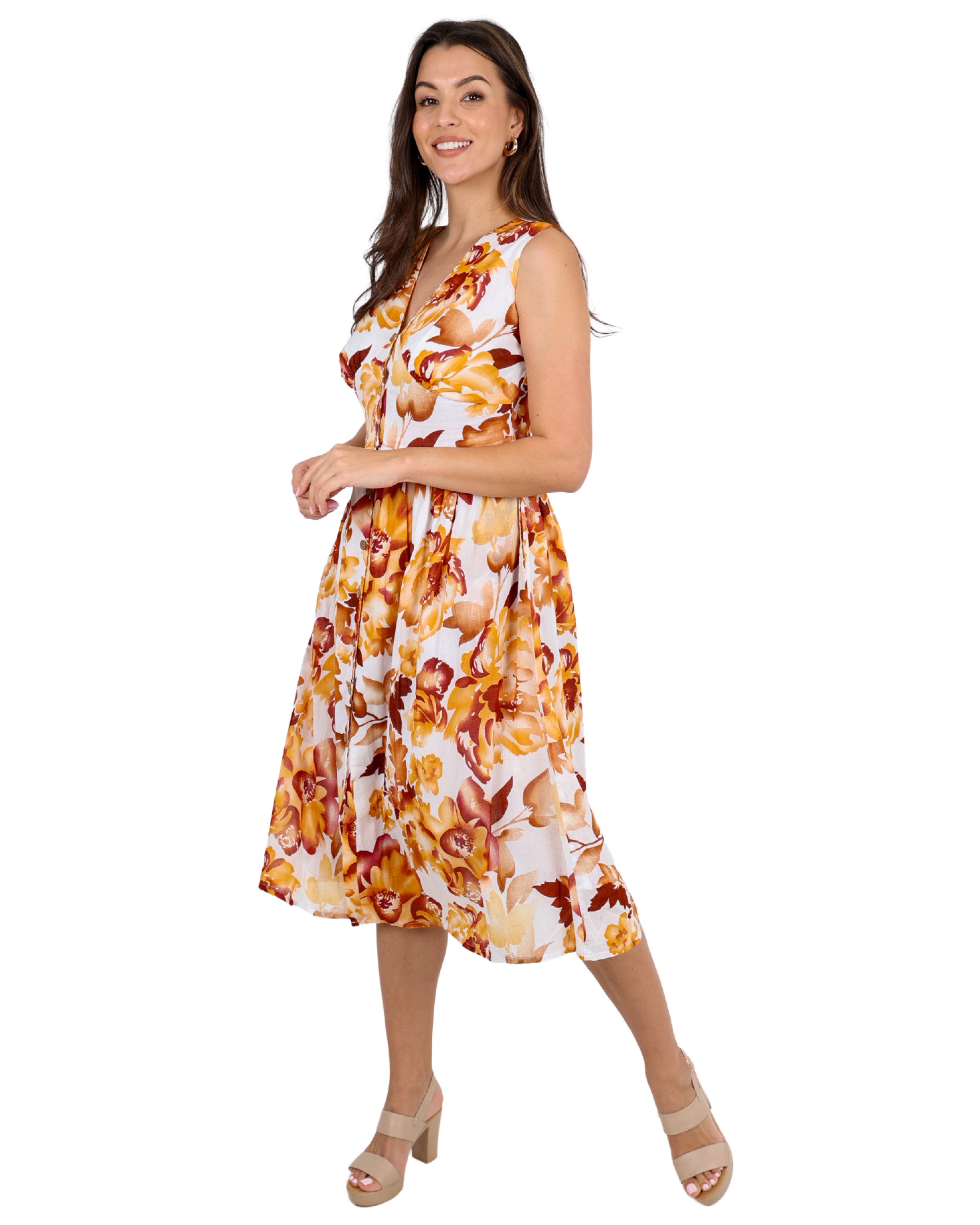 Elara Cotton Floral Midi Dress