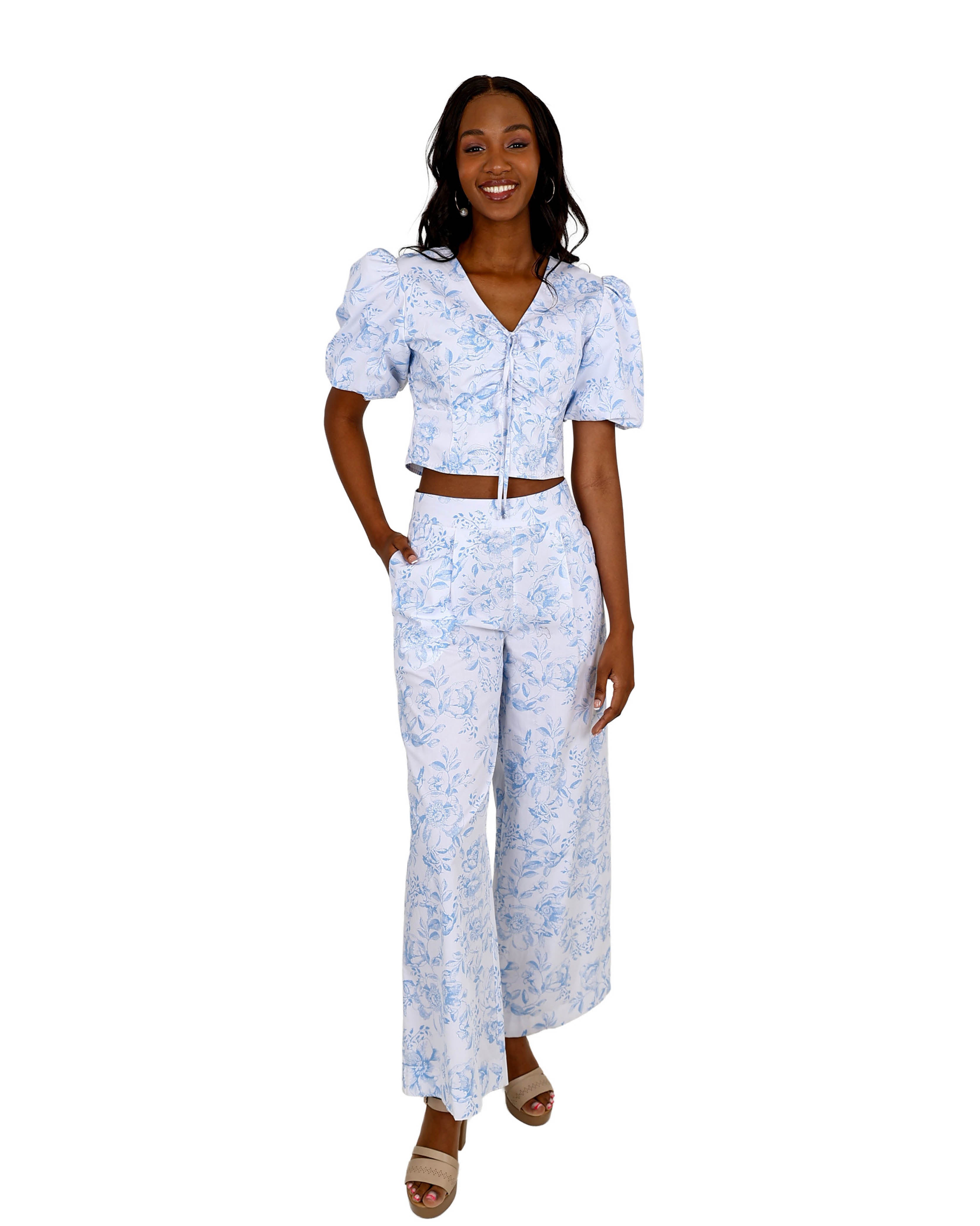 Short Puff Sleeve Belle Femme Cotton Toile Blouse