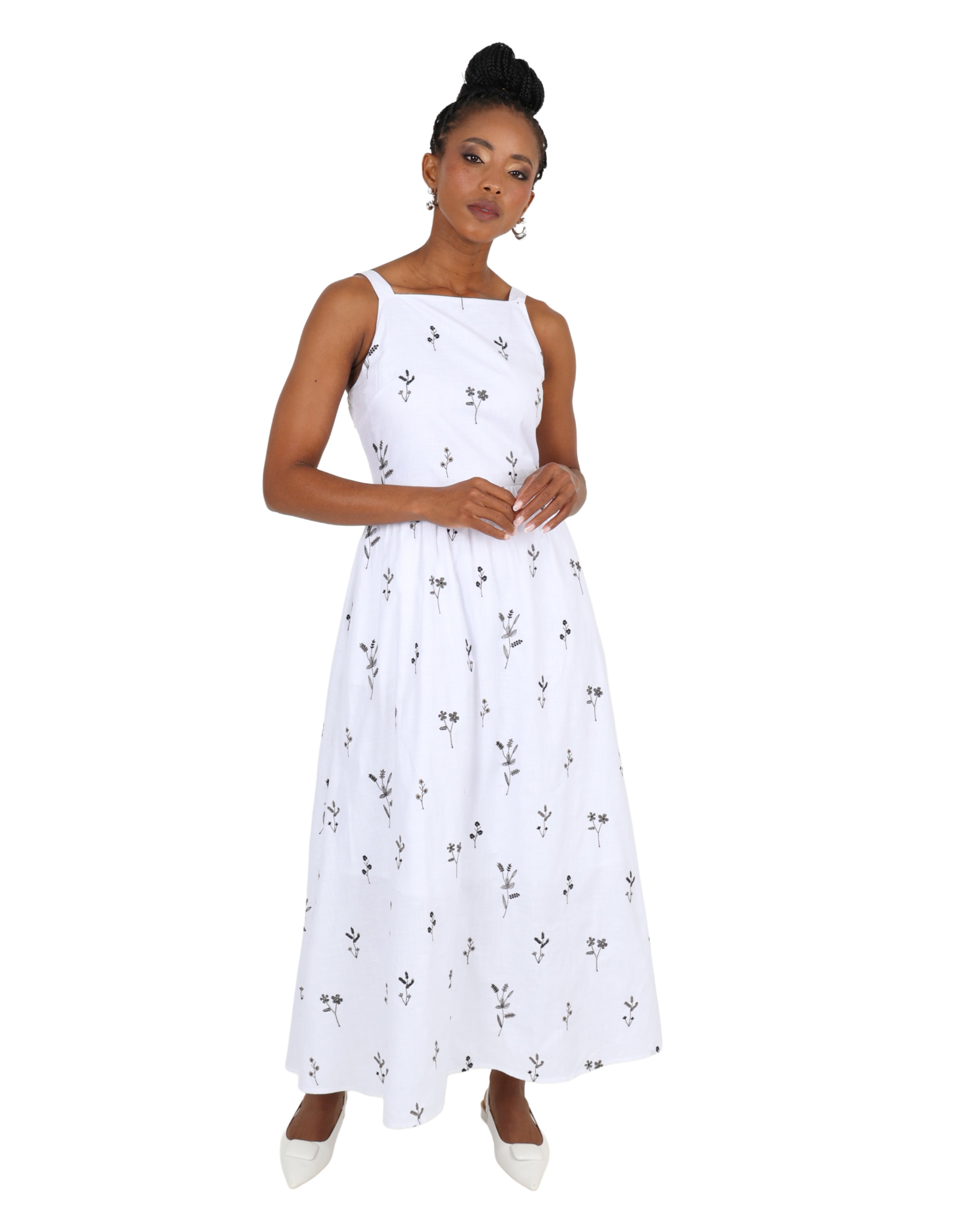 Strappy Embroidered Floral Muse Cotton Maxi Dress